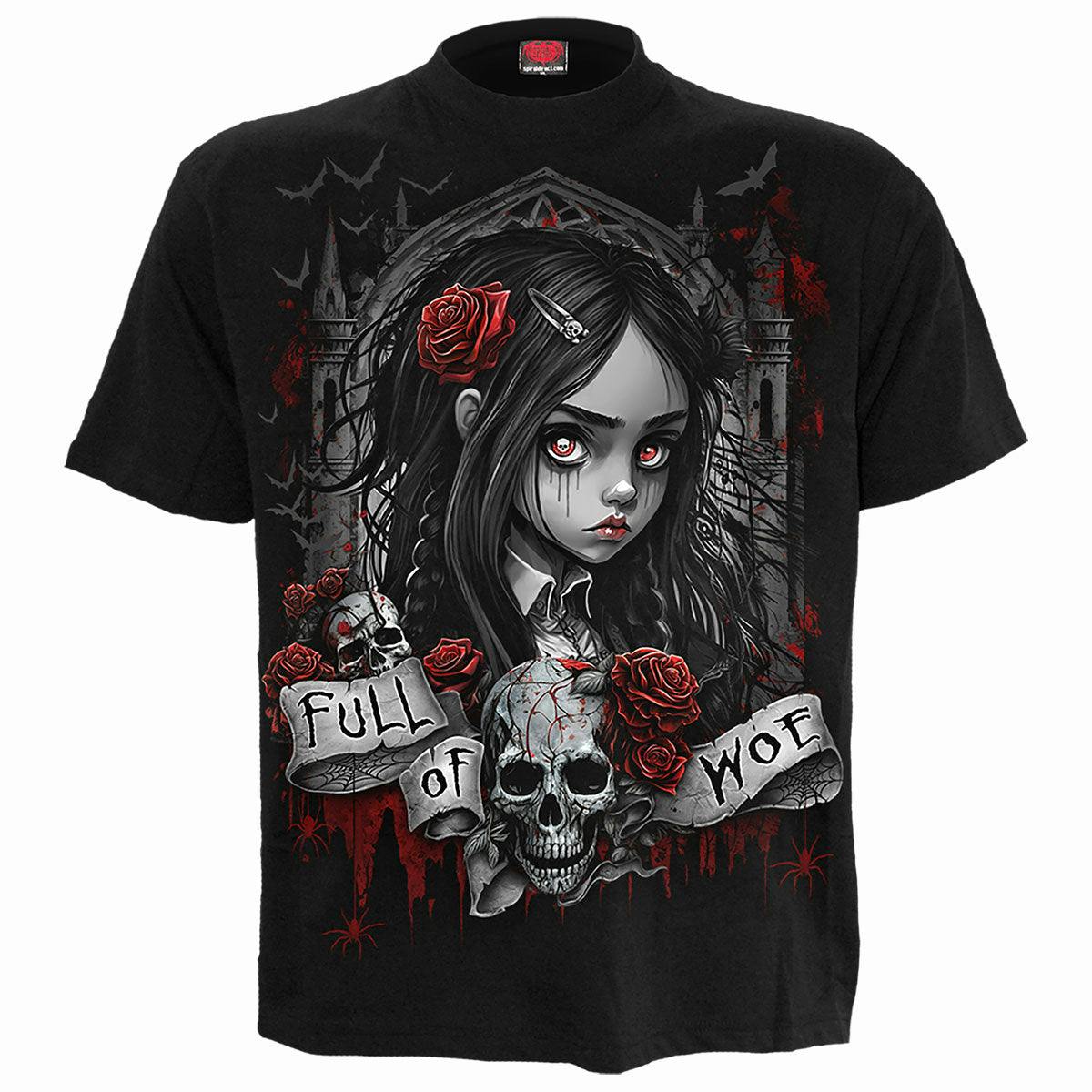 Spiral Direct Black Full Of Woe - Front Print T-Shirt - M - Digital - Digital