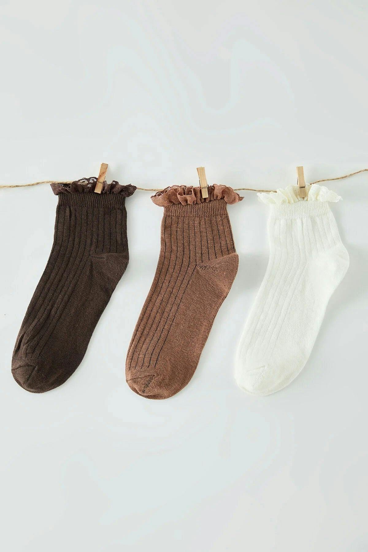 Wovcor Light 3-Pack Cotton Lace Knit Socks - Multi - One Size