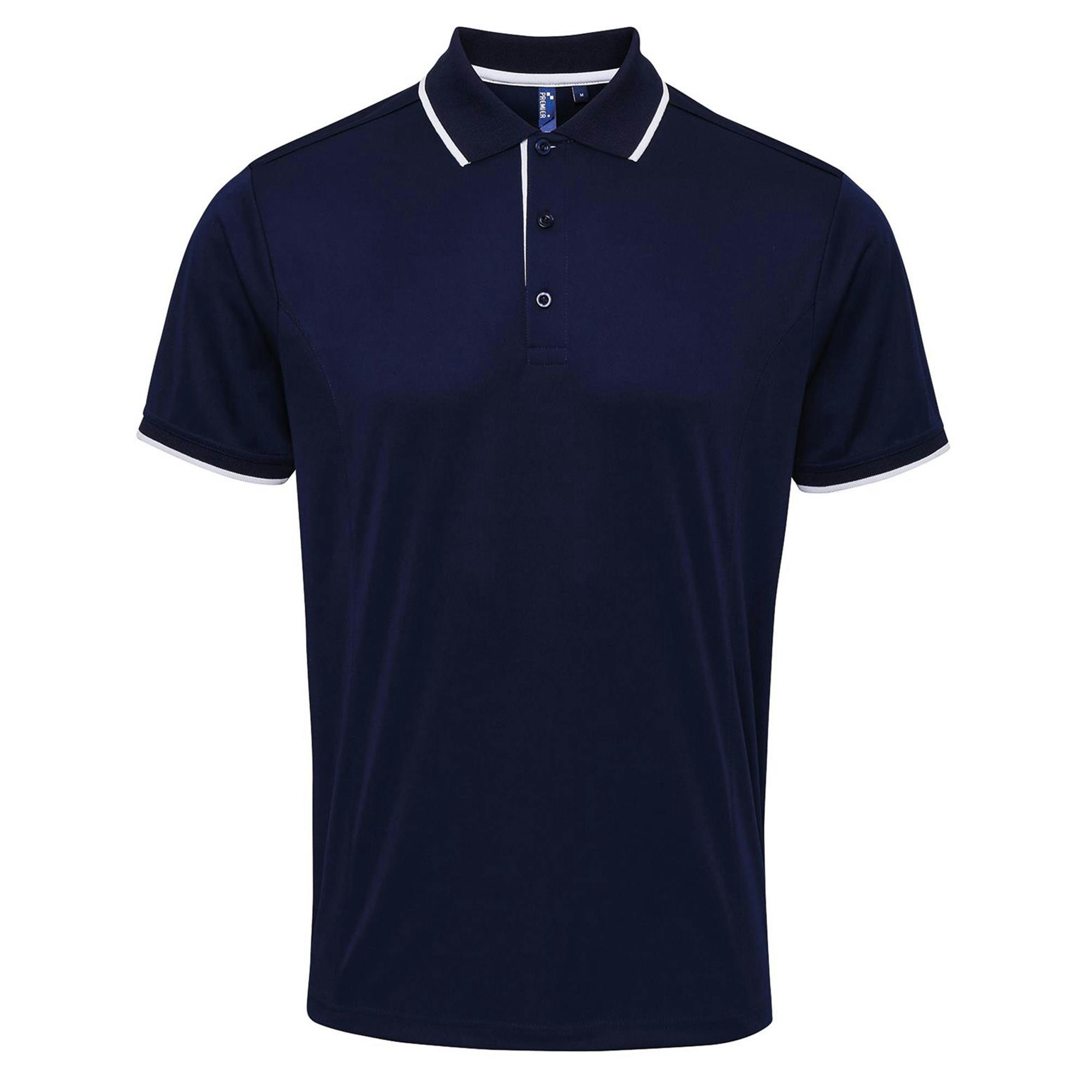 Premier (S, Navy/White) Mens Contrast Coolchecker Polo Shirt - Image 4