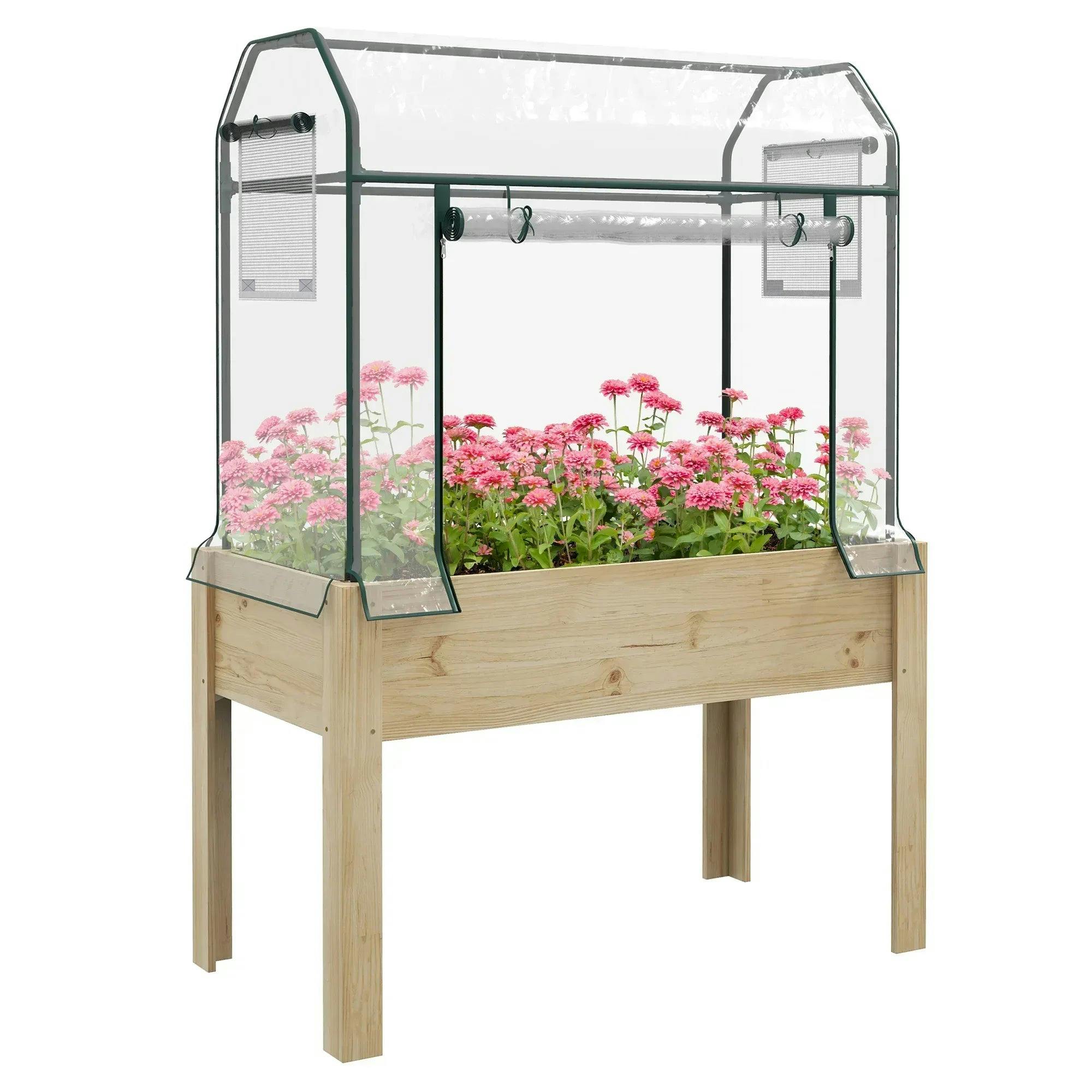 Rackhams Wooden Raised Planter, Garden Bed With Greenhouse Cover And Bed Liner - Image 6