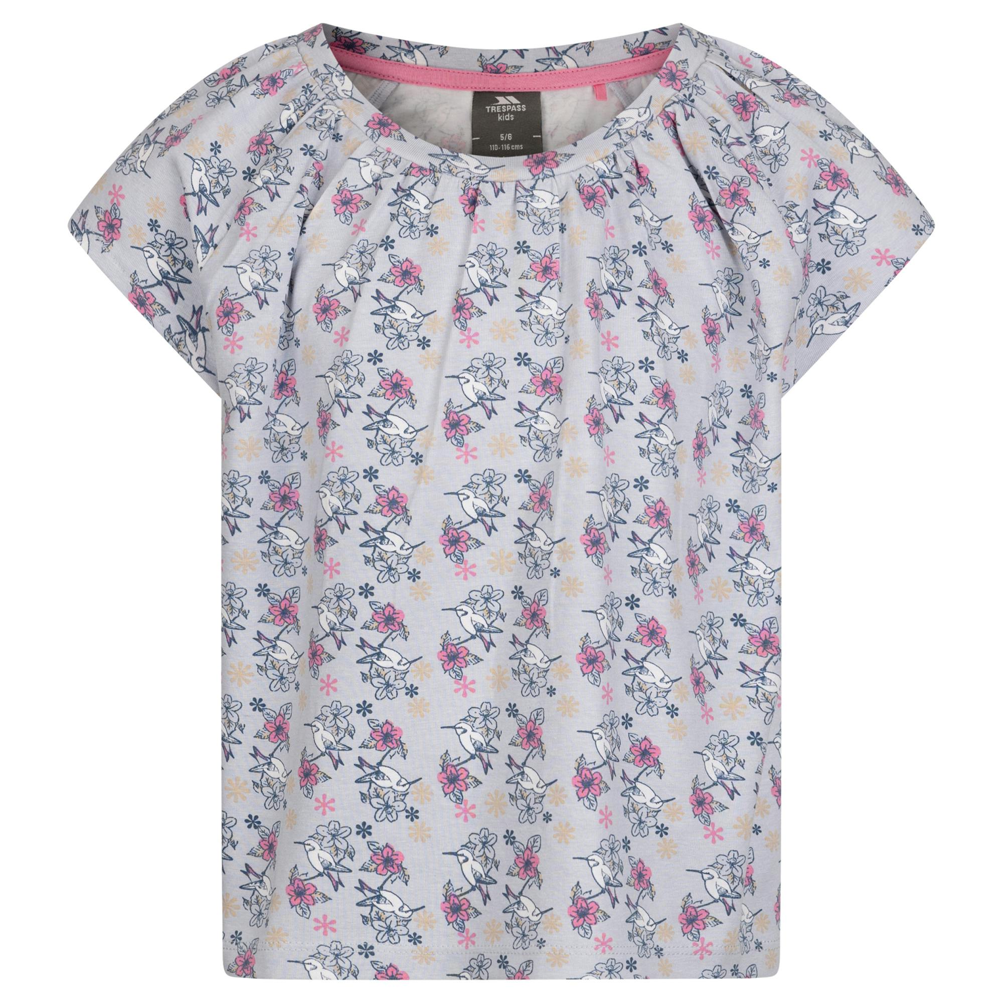 Trespass Girls Grey Josey Flowers Top - Skies - Skies - 3-4 Years - 100% Cotton