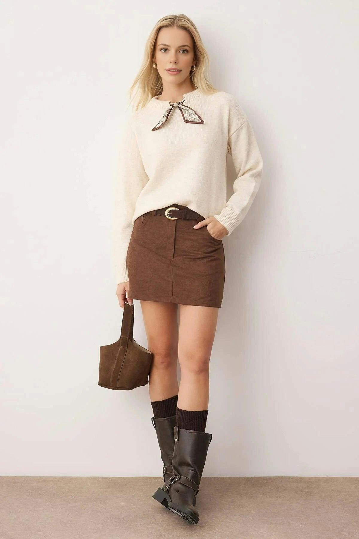 Wovcor Soft Textured Knit Sweater With Shawl Detail - Ecru - L