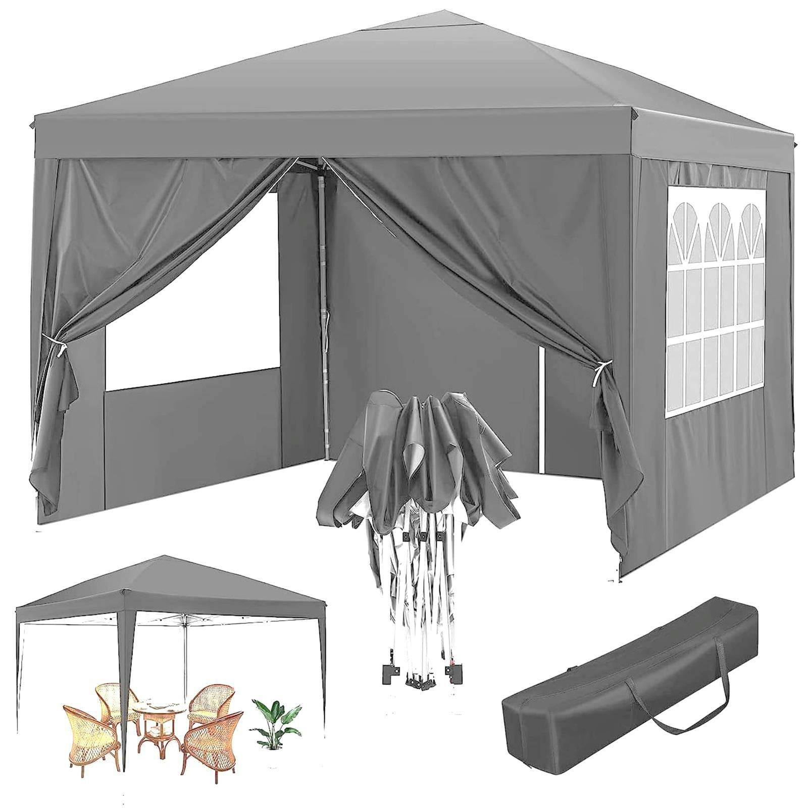 Gr8 Garden Grey Premium 3X3m Pop-Up Gazebo With Side Panels