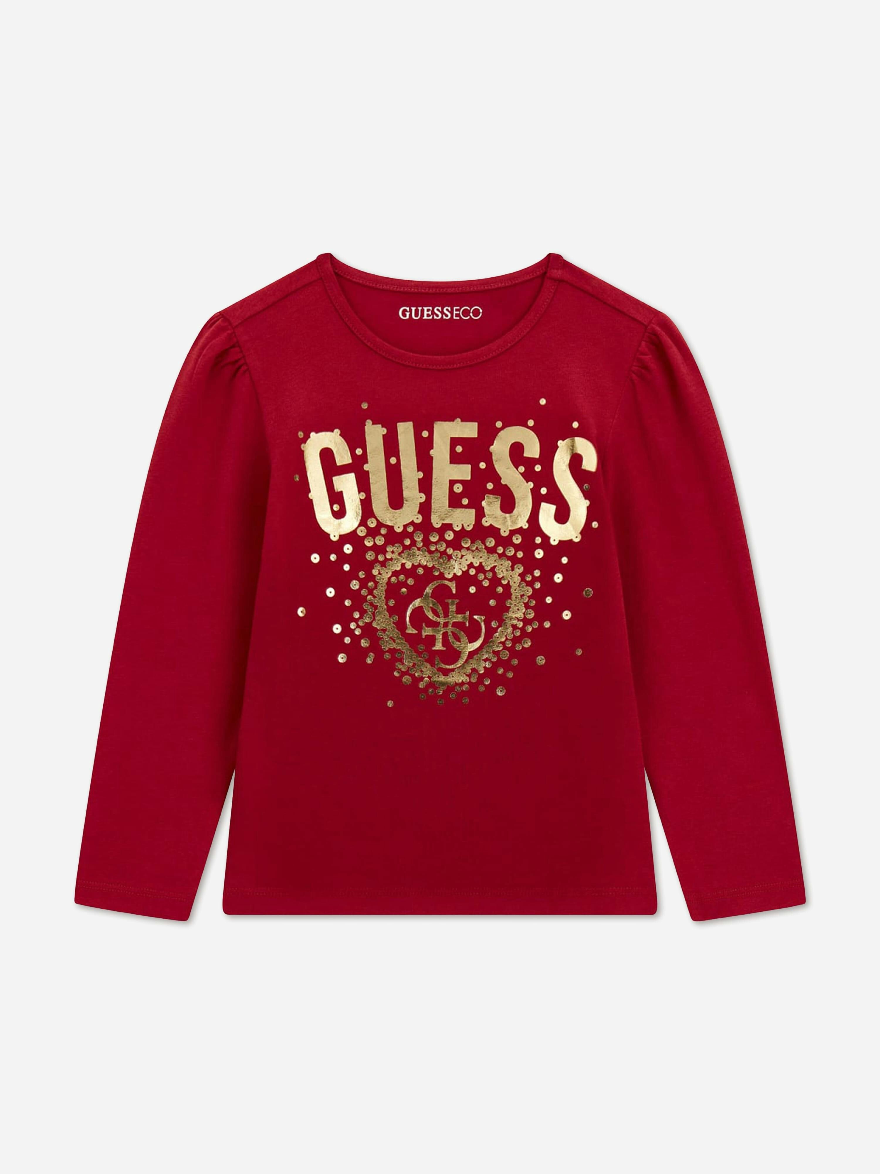 Guess Girls Long Sleeve Logo T-Shirt in Red, Size 3 Years - Image 3