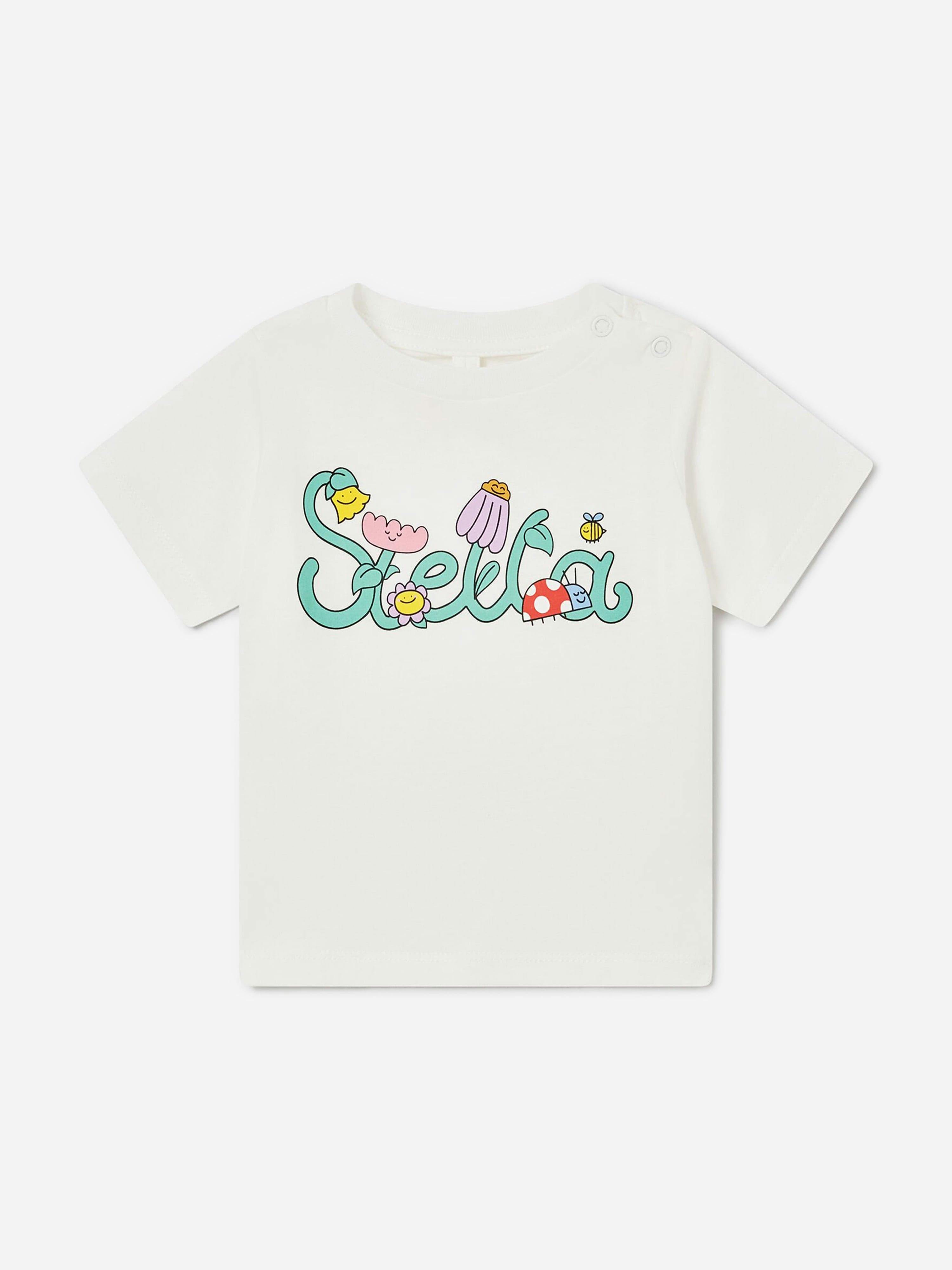 Stella Mccartney Kids Girls Ivory Stella Mccartney Baby Flower Logo T-Shirt In - 9 Mths