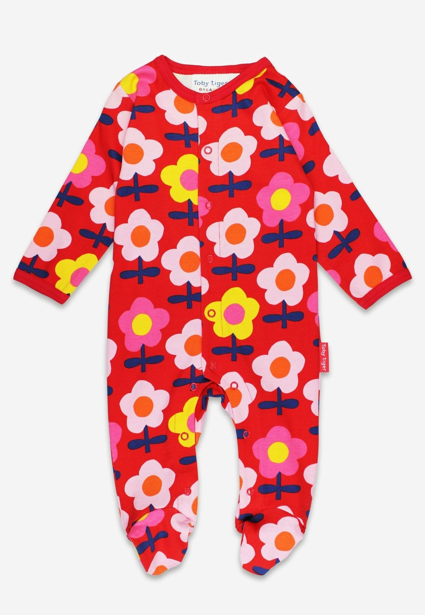 Toby Tiger Pink Organic Flower Print Sleepsuit - 3-6M / 68Cm