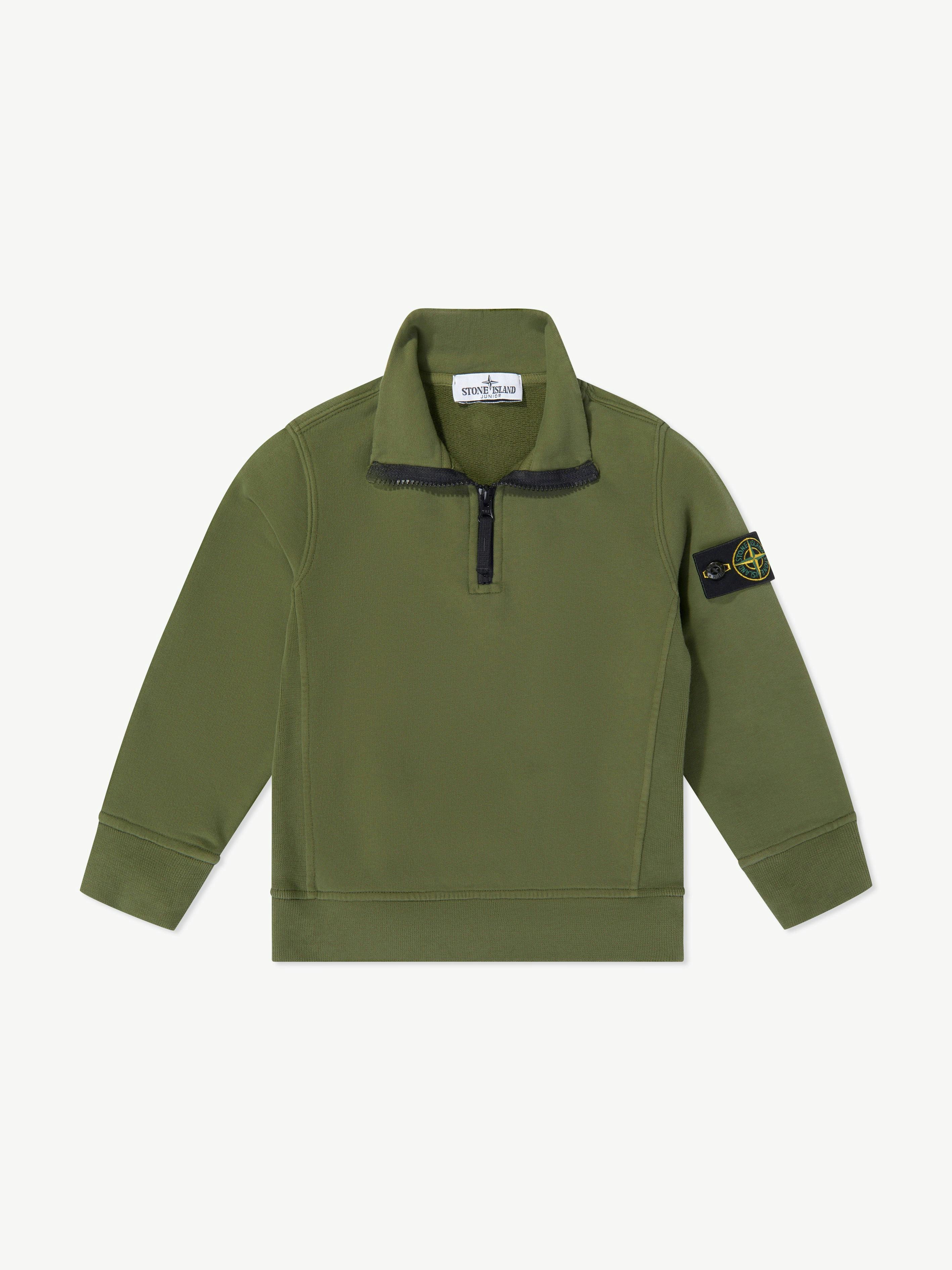 Stone Island Junior Boys Green Stone Island Brushed Organic Fleece Half Zip Sweatshirt In - 4 Yrs