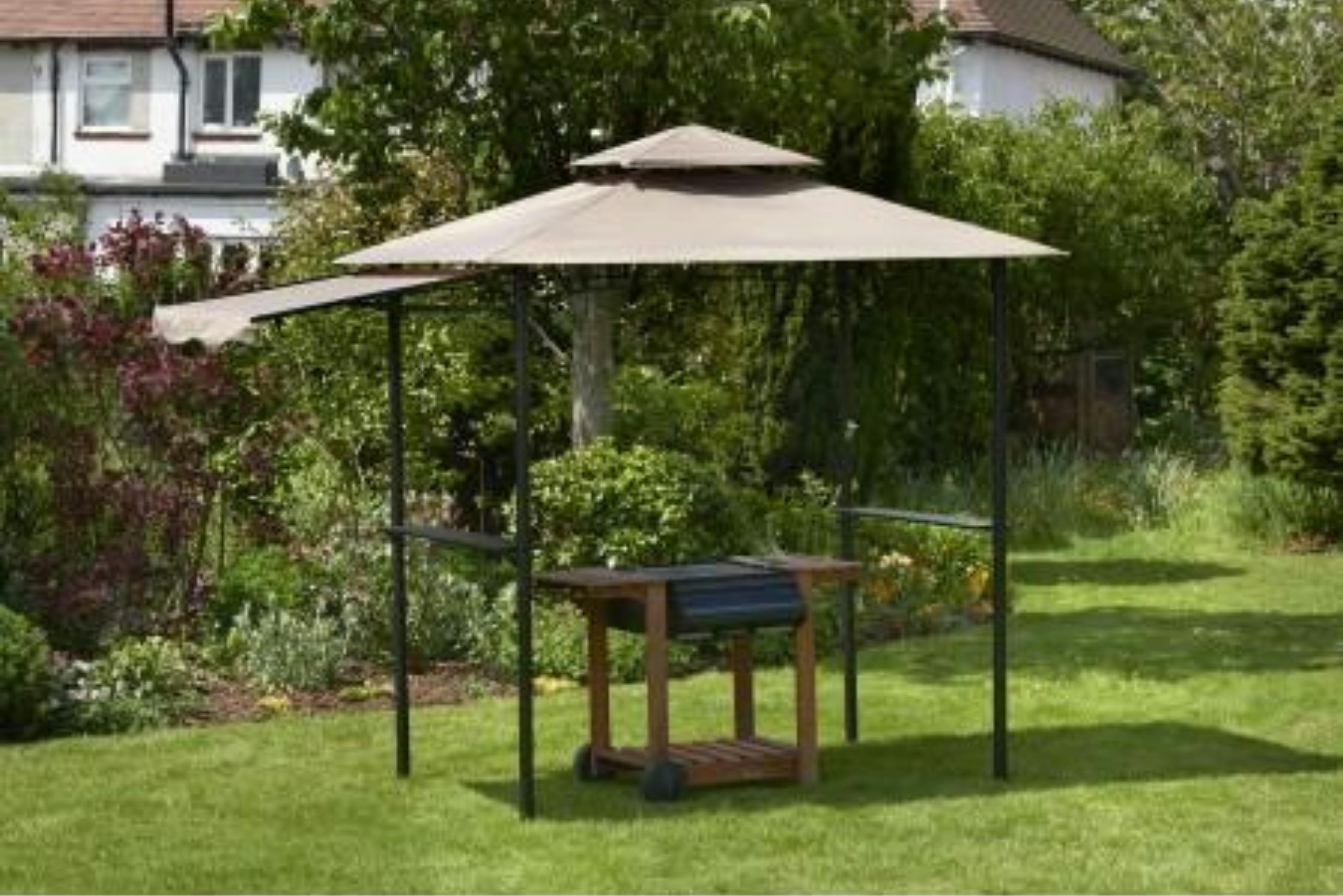 Rackhams Light Bbq Shelter Gazebo 2.45M - Garden Bbq Canopy With Shelves &