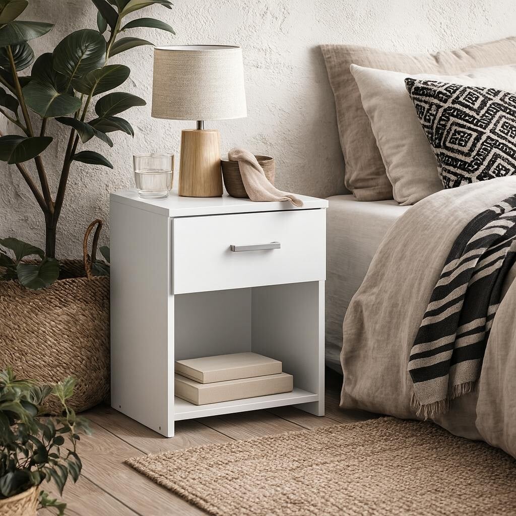 Rackhams White Munich Wooden Bedside Table 1 Drawer
