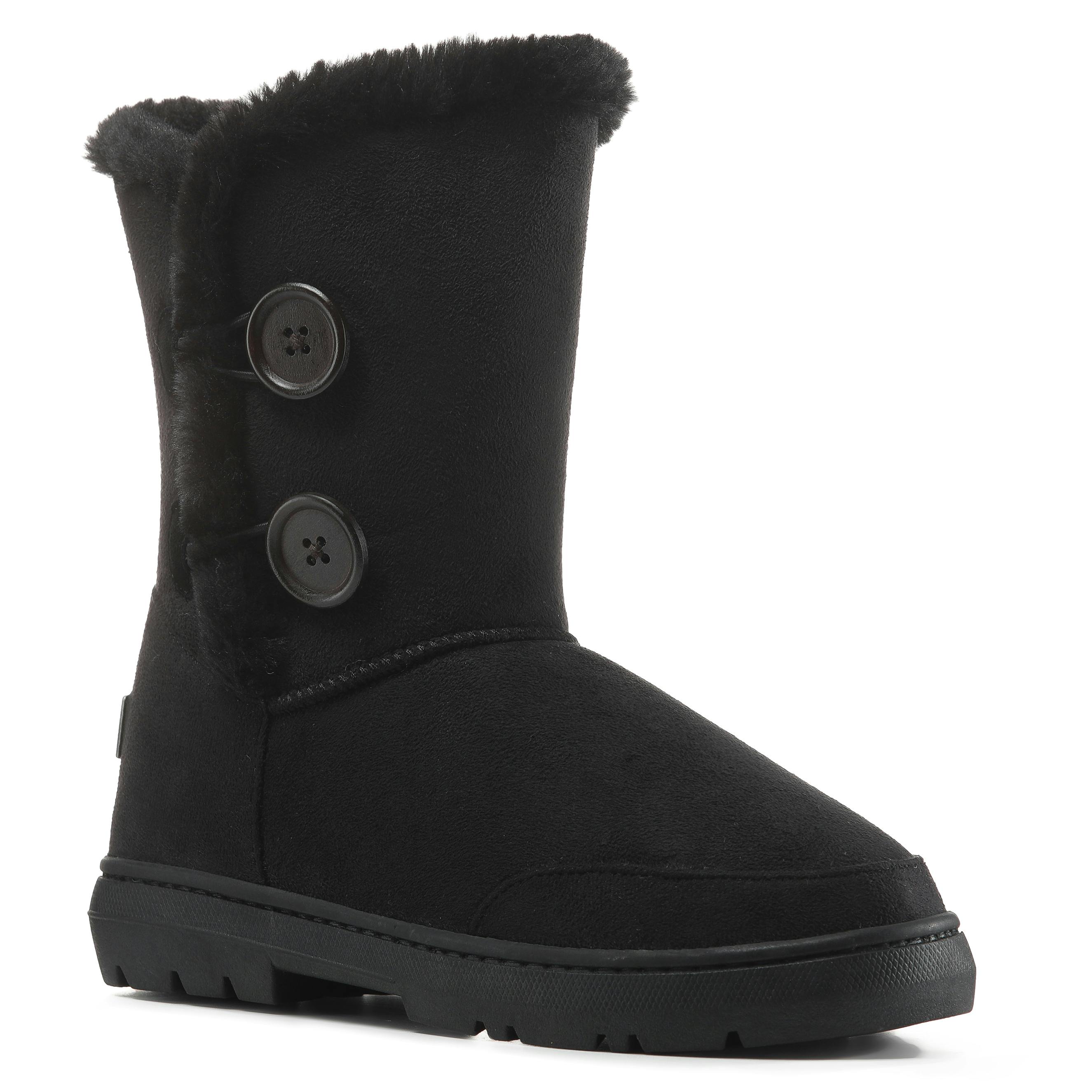 Viva Women's Black Freya: Double Button Faux Fur Lining Mid-Calf Winter Boots - 3