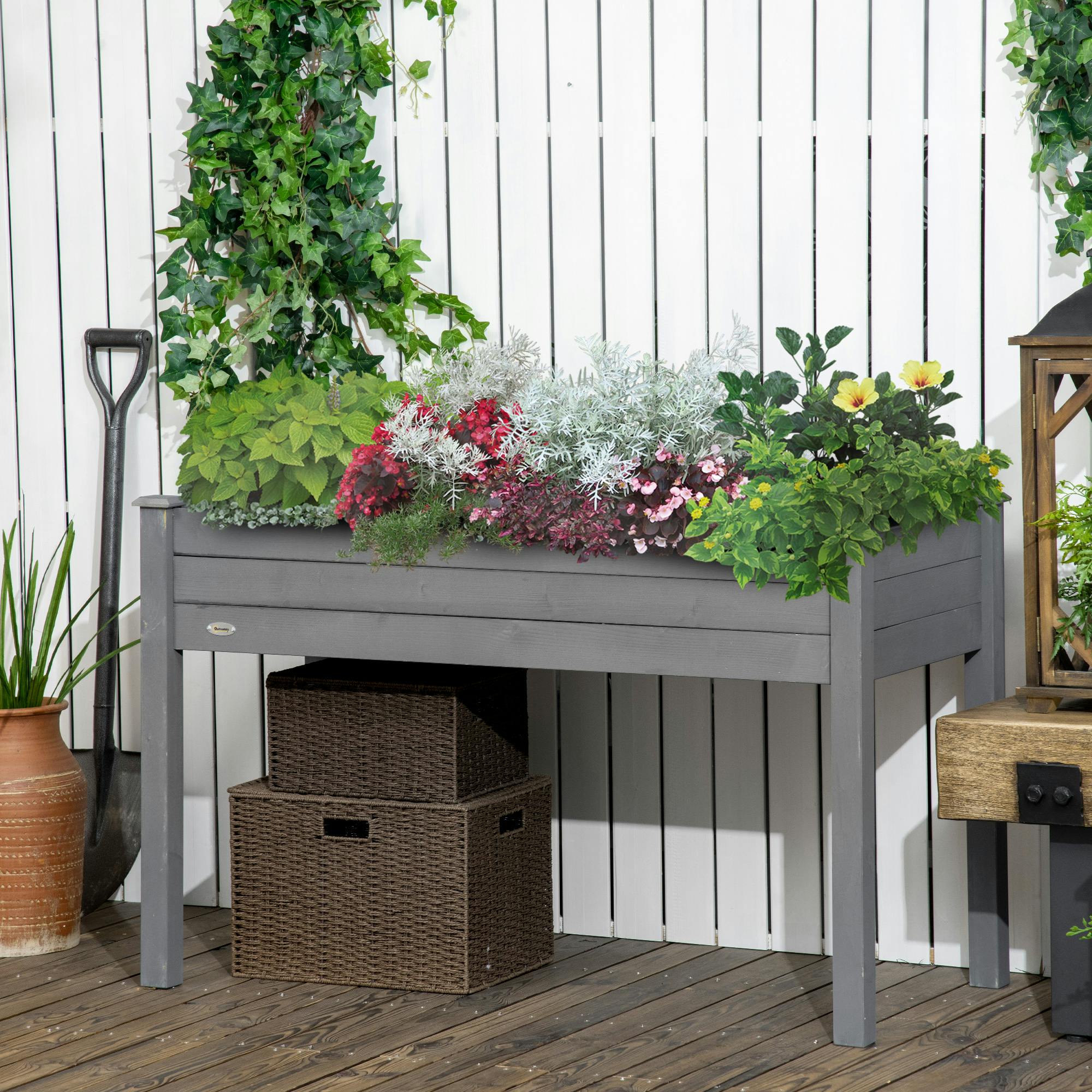 Rackhams Dark/Grey Garden Wooden Planter Flower Raised Bed,