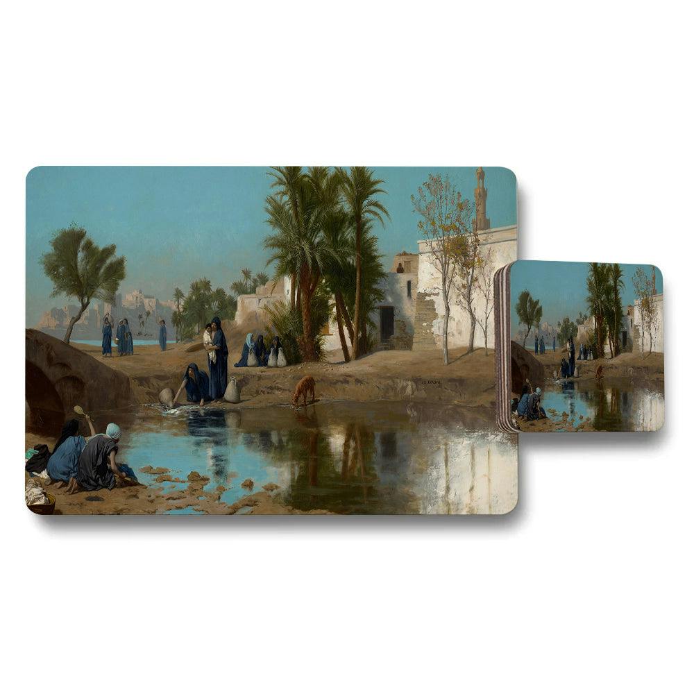 Rackhams Blue Riverside Scene Placemat And Coaster Set Art Print