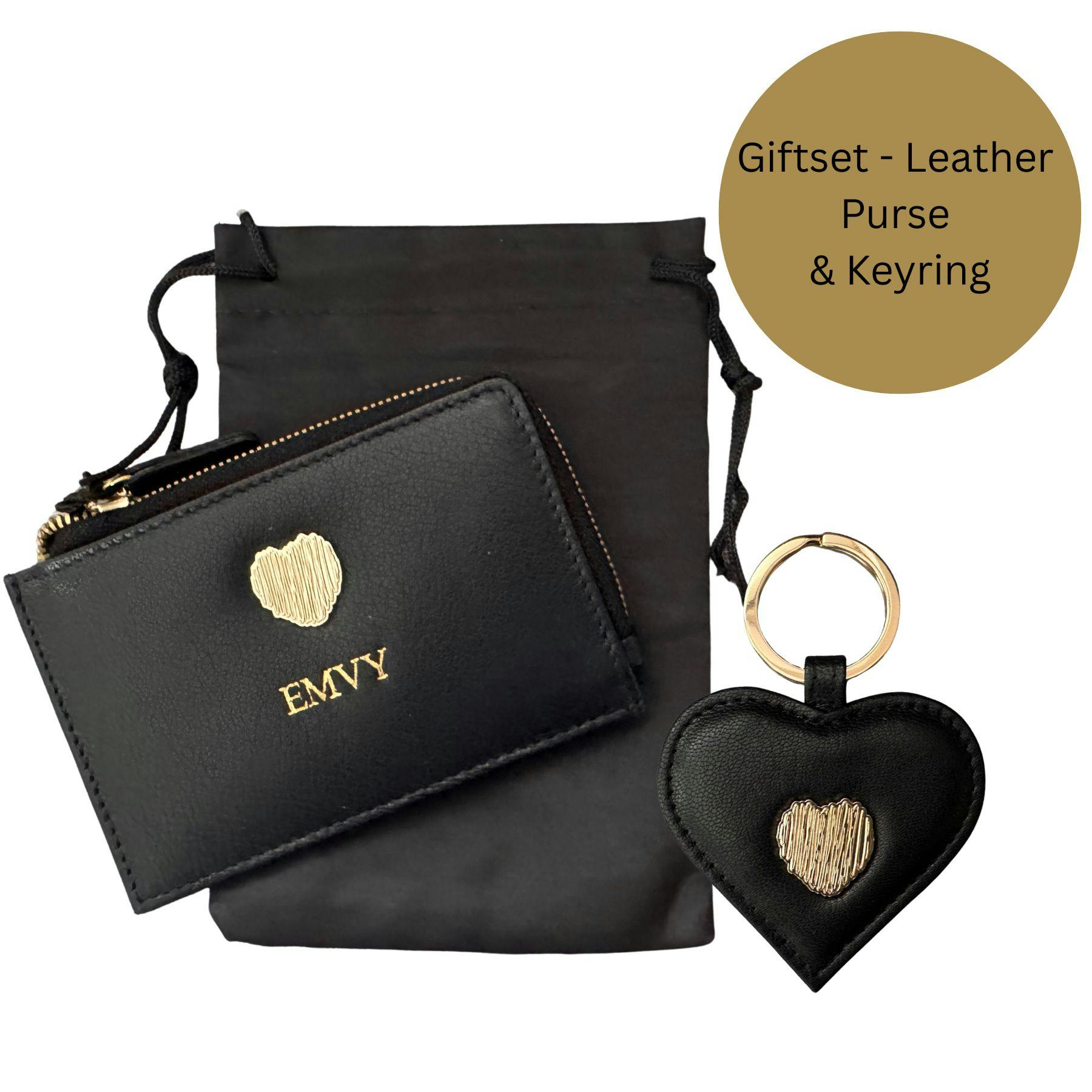 Love Emvy Black Signature Heart Giftset - Leather Coin Purse & Heart Keyring