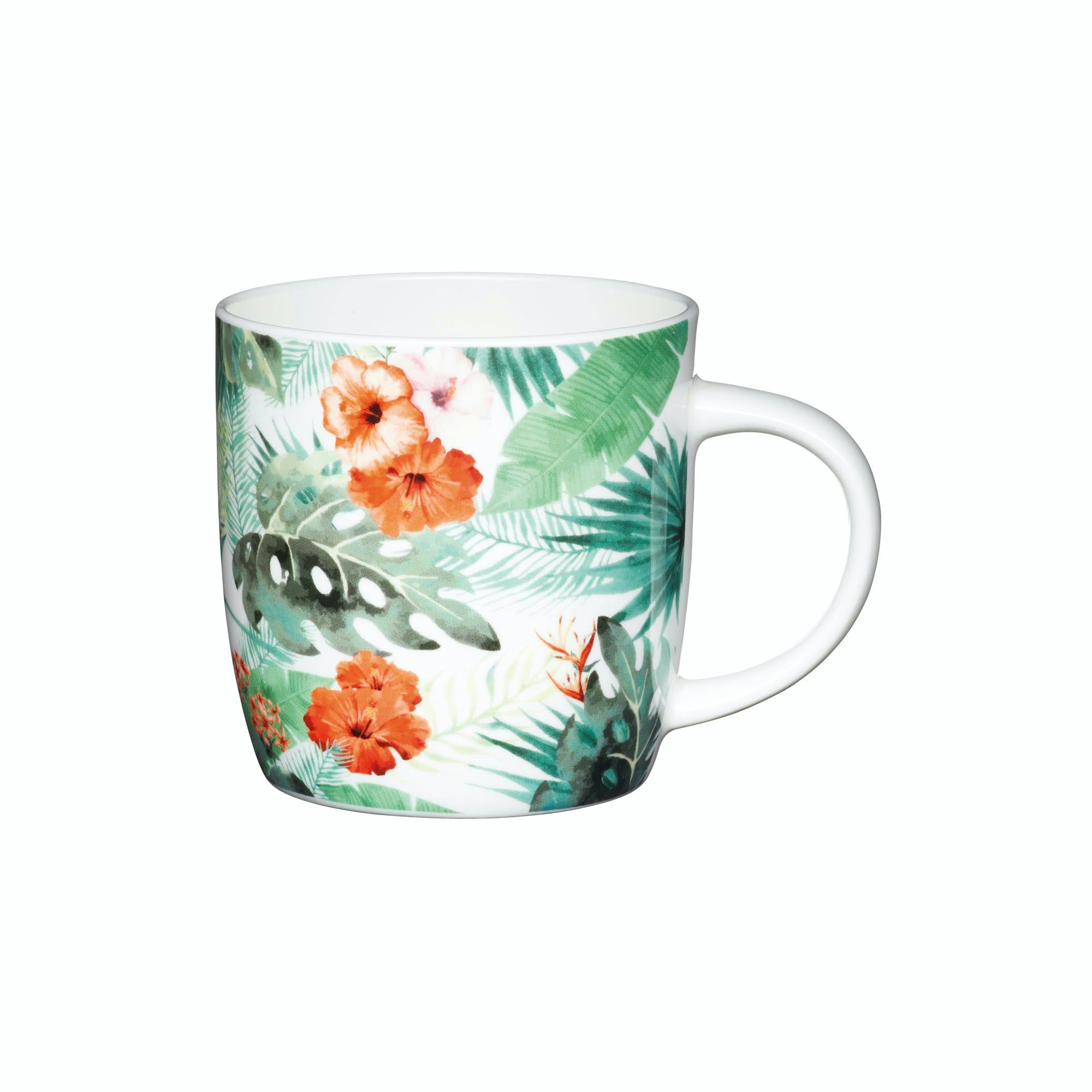 Rackhams Set Of Four China Palm Leaf Mugs - Multicolour - Fine China - Mug