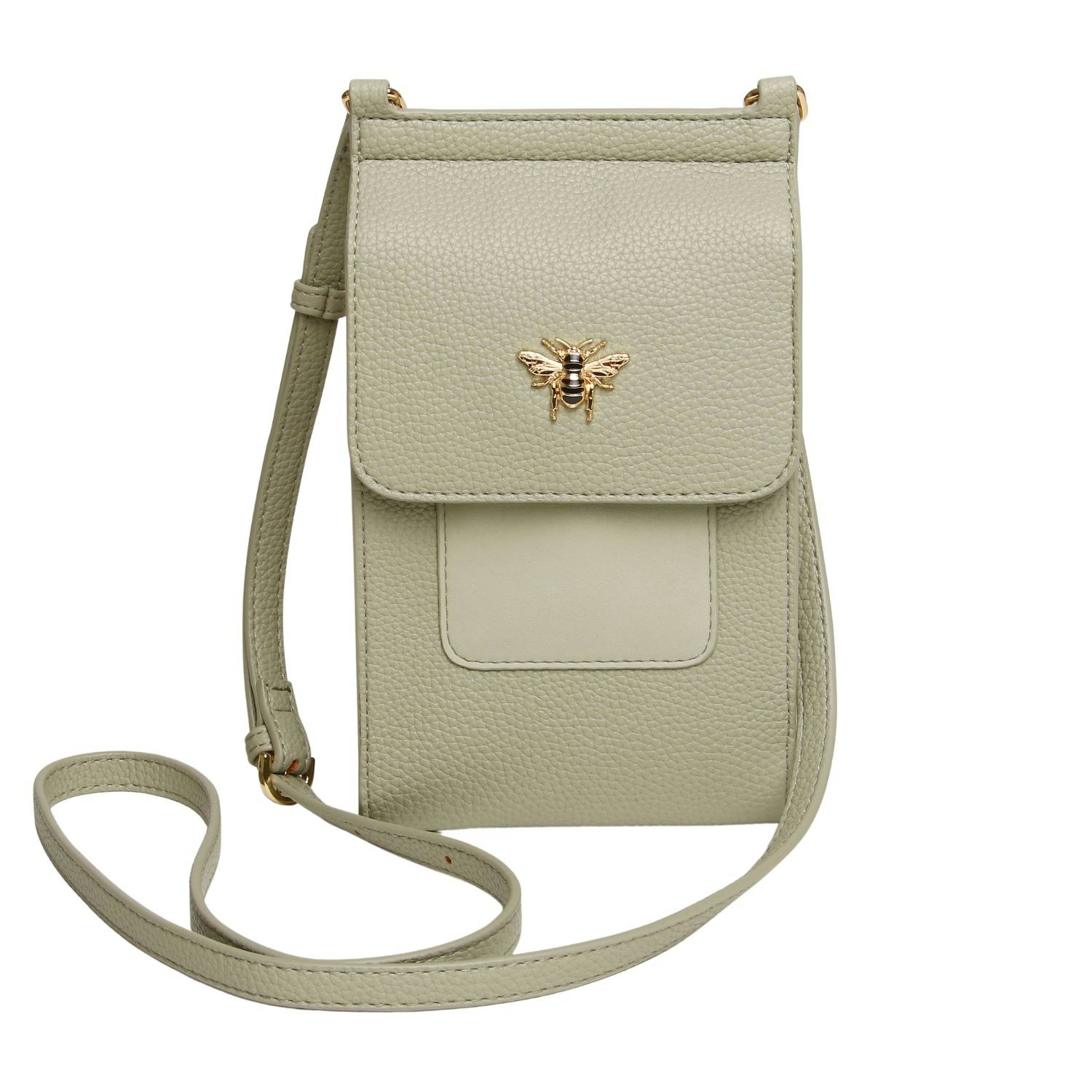 Alice Wheeler Light/Gold Mini Bloomsbury Bee Crossbody Phone Bag - Pistachio
