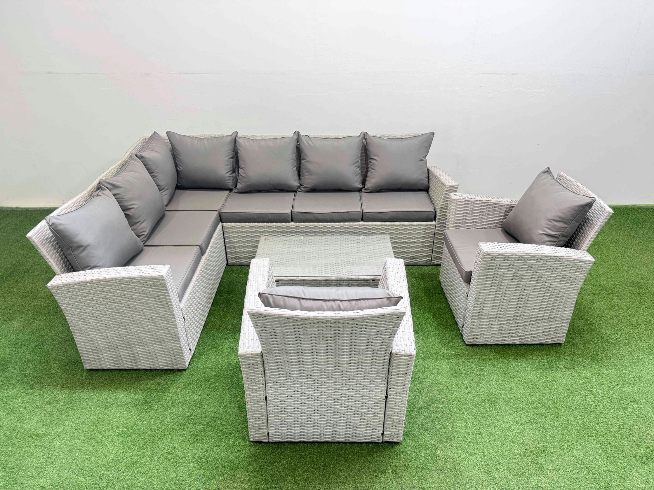 Rackhams Light/Grey 8 Seater Garden Outdoor Pe Rattan Furniture Set Rattan Garden Sofa Set With 2 Chair Mixed