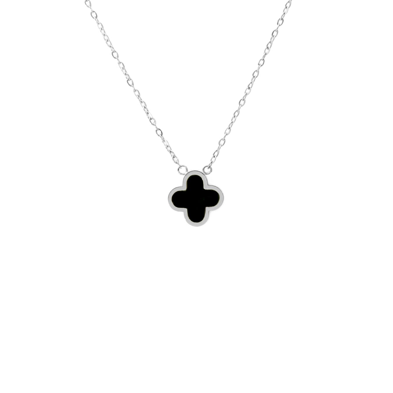 Say It With Silver Graphite Crystal Clover Necklace