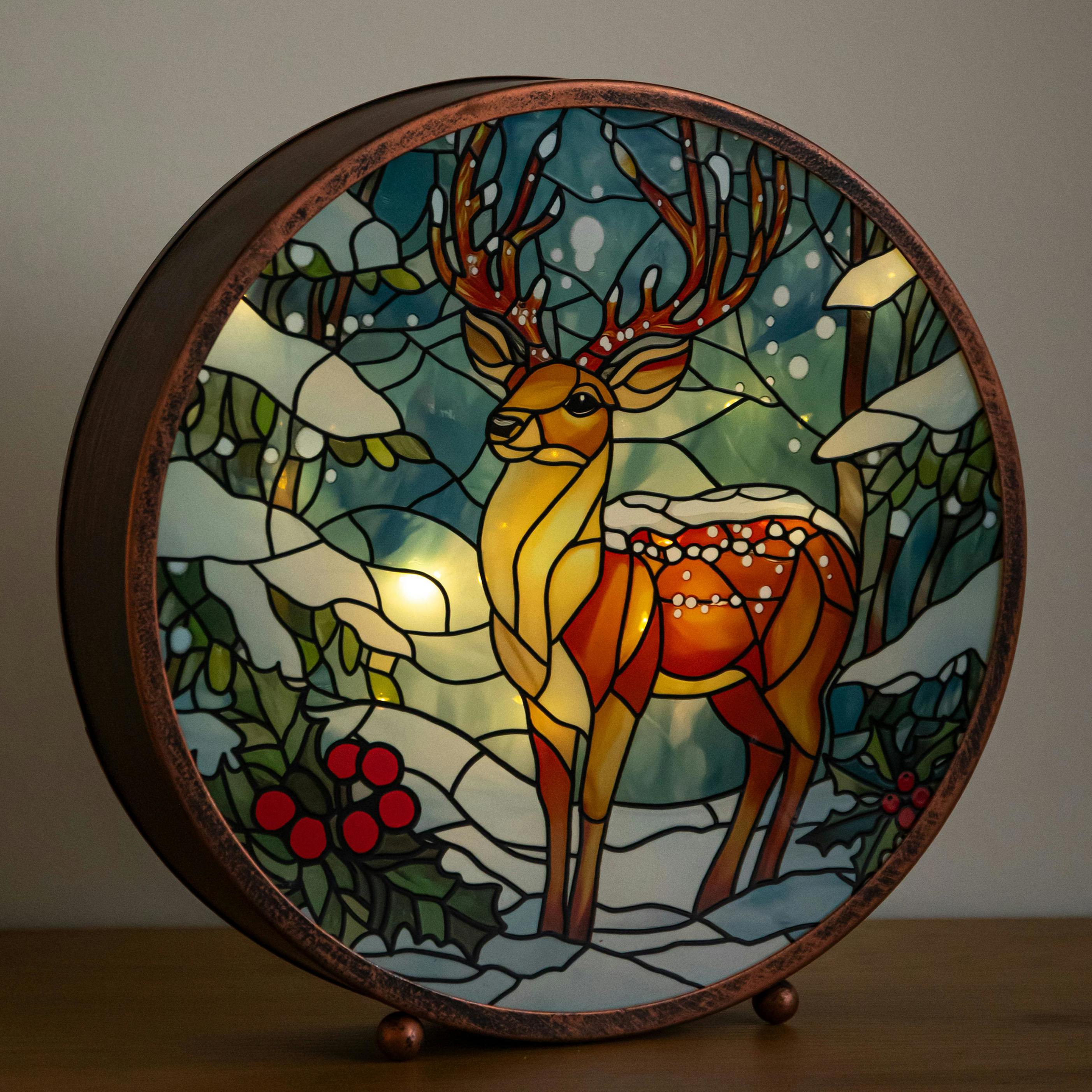 Three Kings Light Up Reindeer Stained Glass Christmas Decoration - Image 3