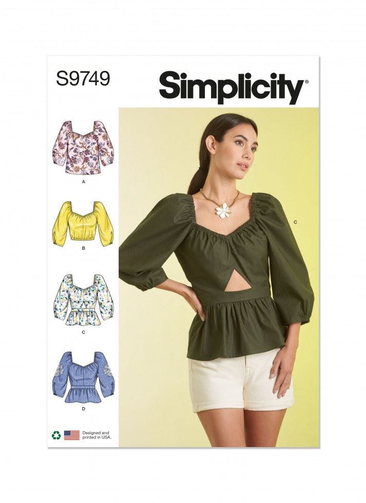 Simplicity Women's Sewing Pattern 9749, Tops For K5 (8-10-12-14-16) - Intermediate - Y5 (18-20-22-24-26)