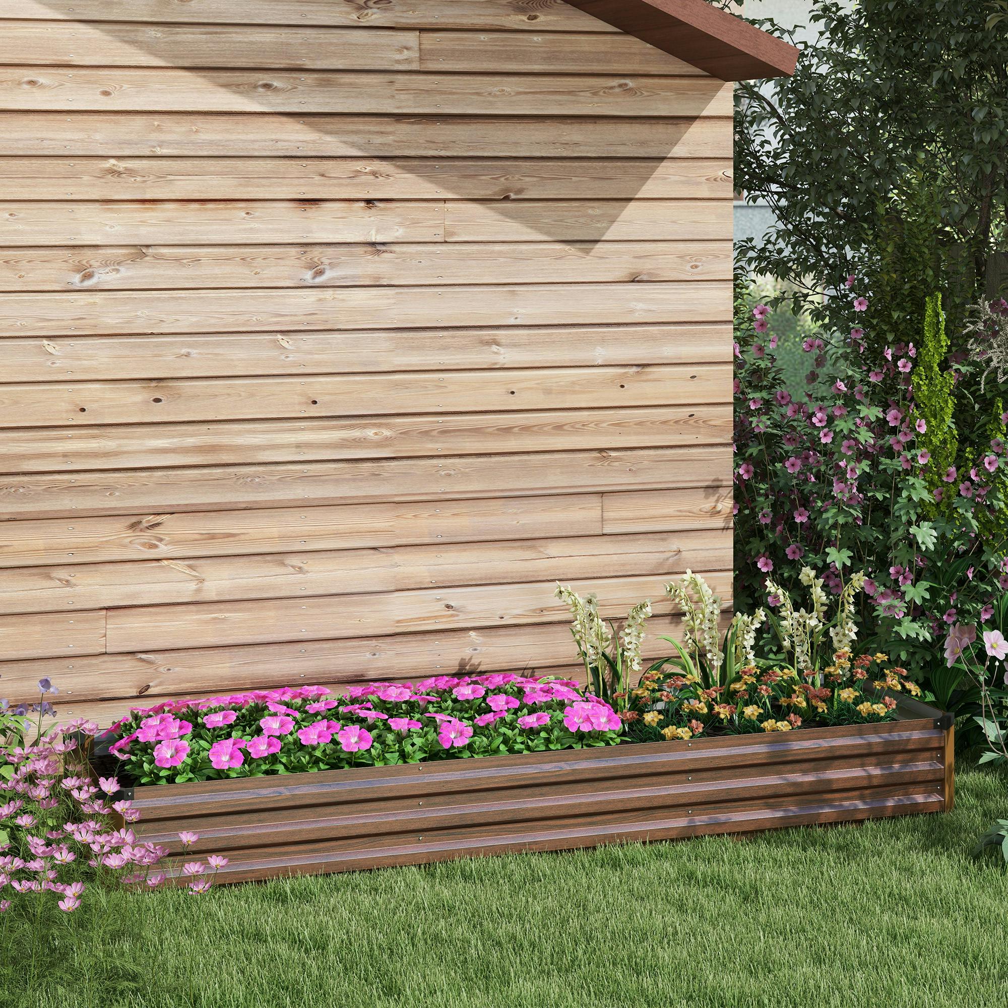 Rackhams Grey/Dark/Brown Galvanised Raised Bed For Garden, Outdoor Elevated Planter Box,