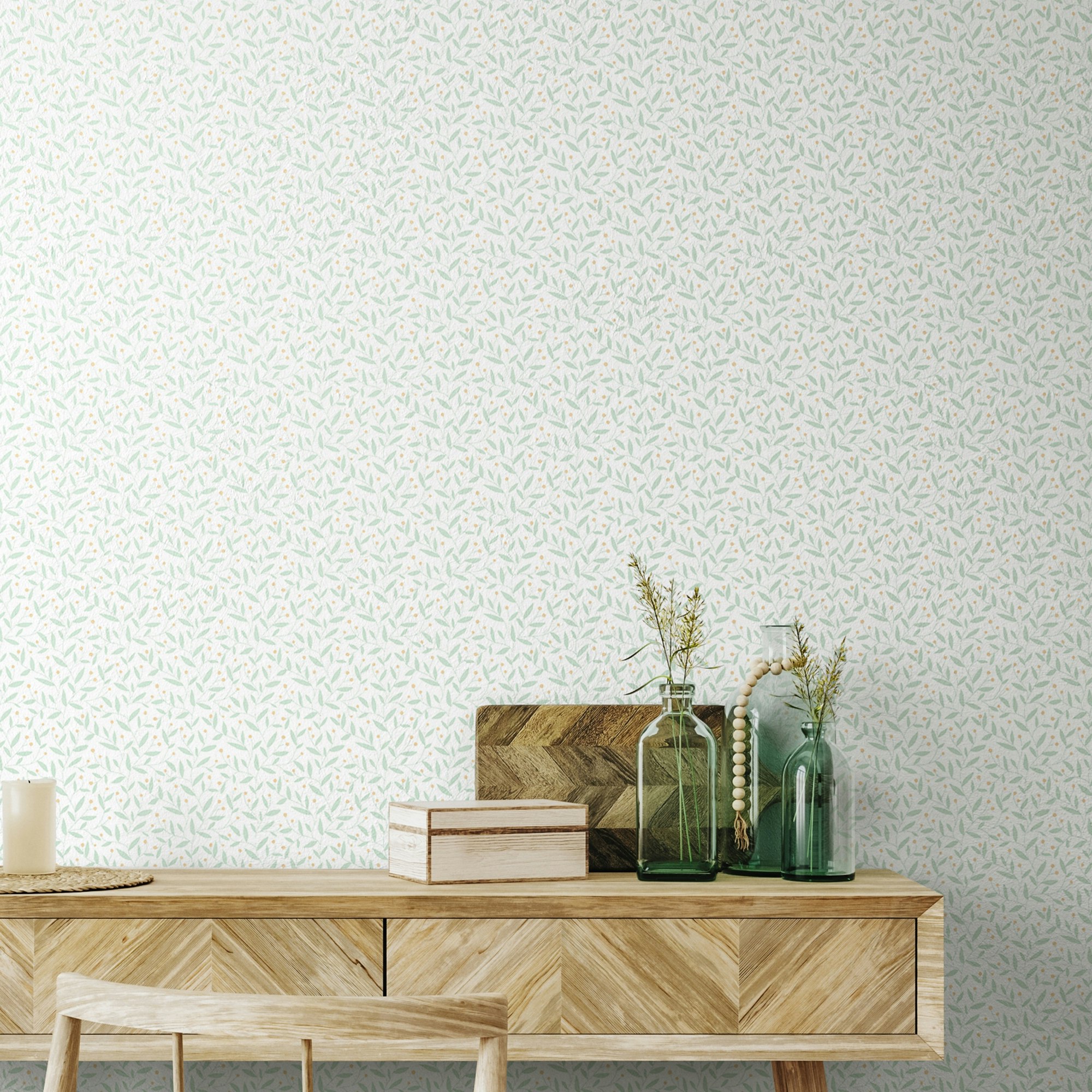 Rackhams Light Dotty Vine - Seafoam 10M Wallpaper