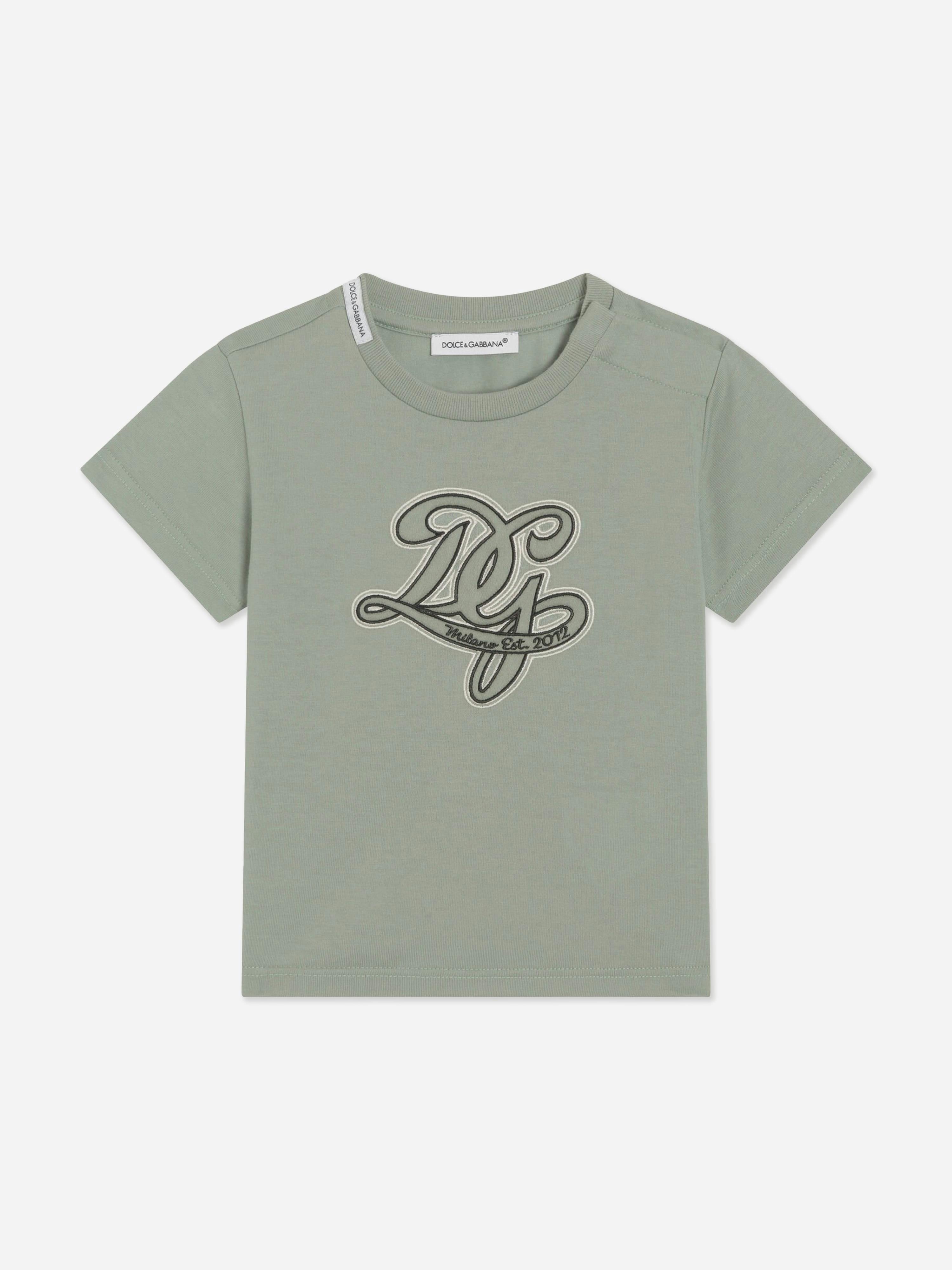 Dolce & Gabbana Kids Boys Green Dolce & Gabbana Baby Embroidered Logo T-Shirt In - 12 - 18 Mths