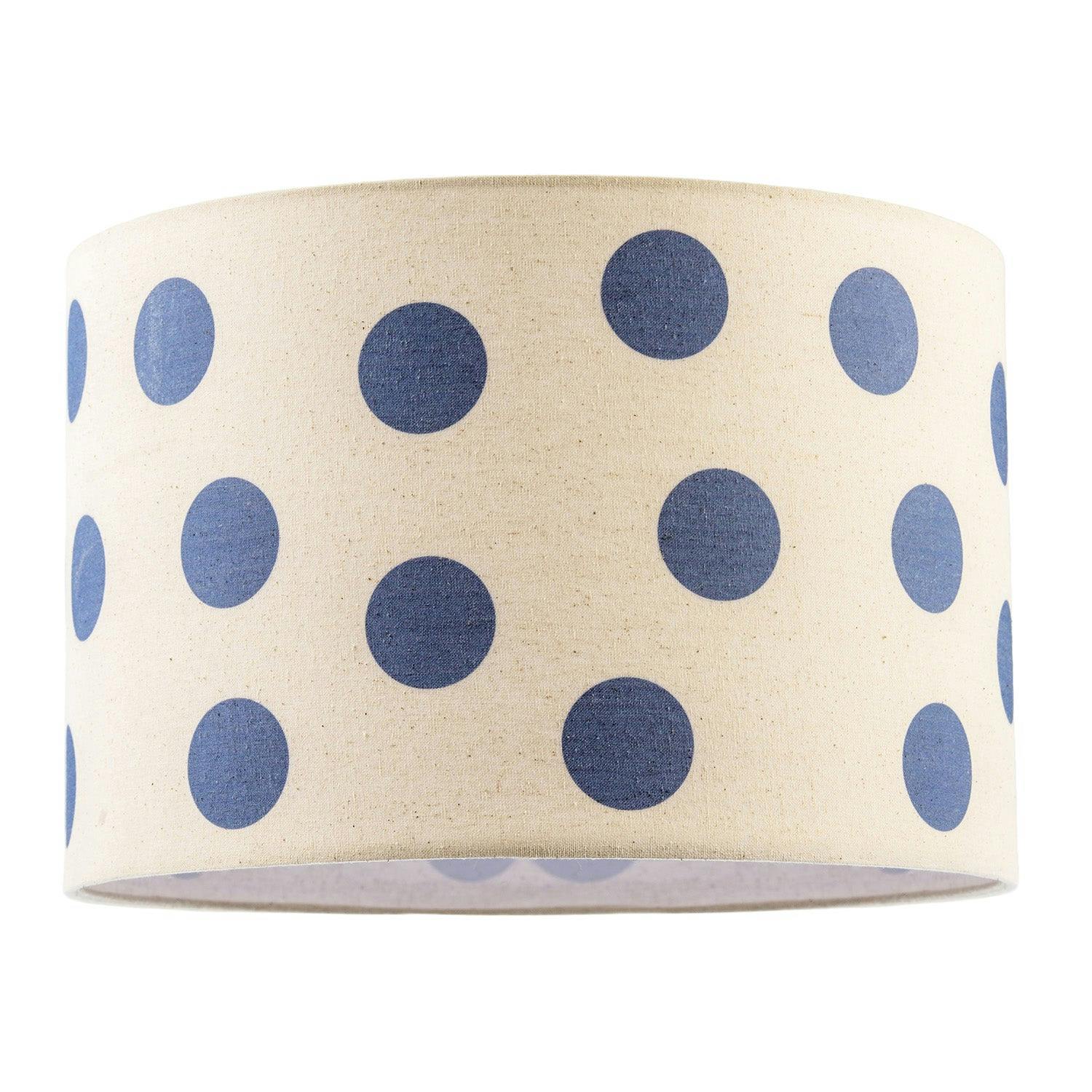 Rackhams Blue Modern Dusty Amparo Linen Fabric Polka Dot Design Drum Lamp Shade