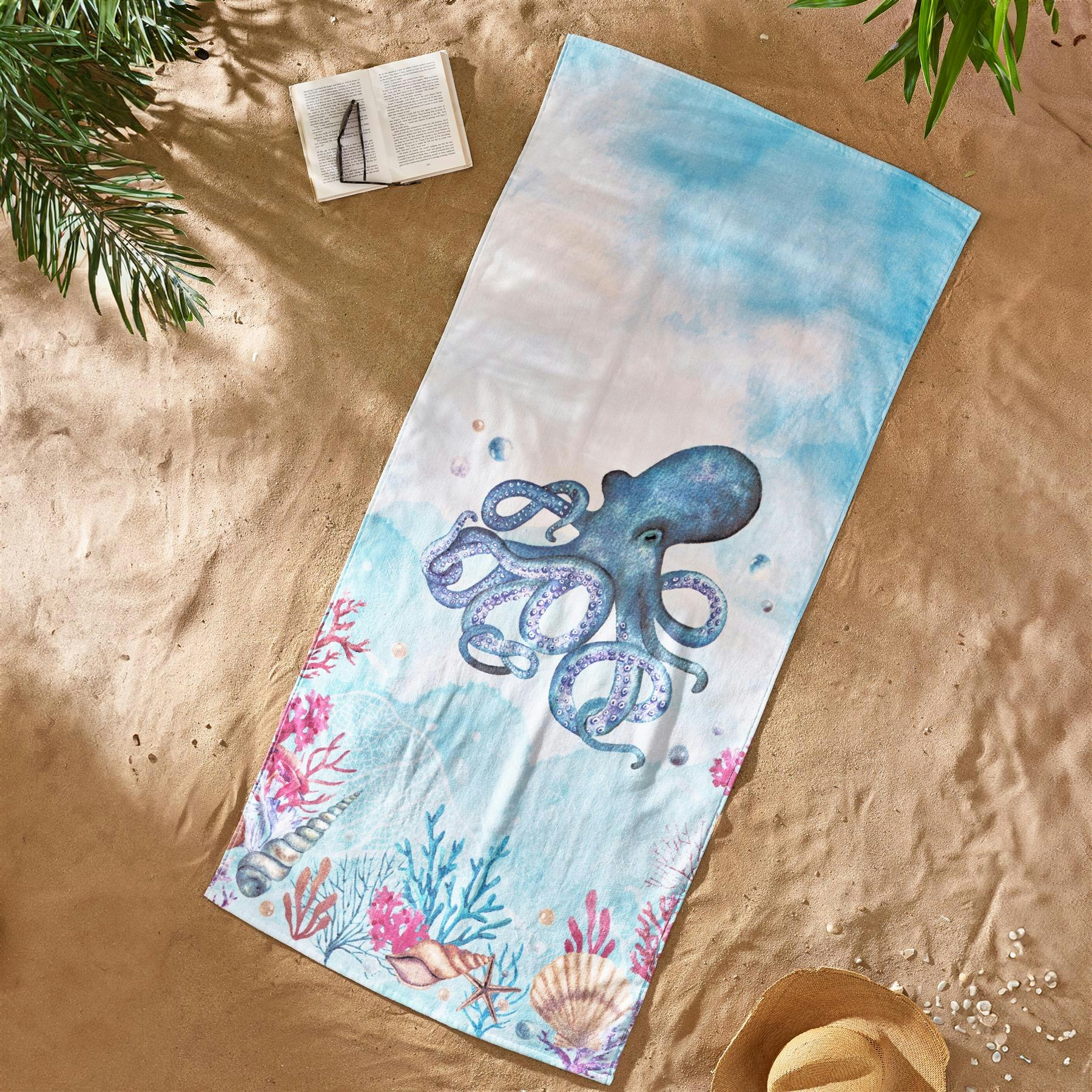 Catherine Lansfield Blue Octopus Beach Towel - Cotton Size 76 X 160Cm