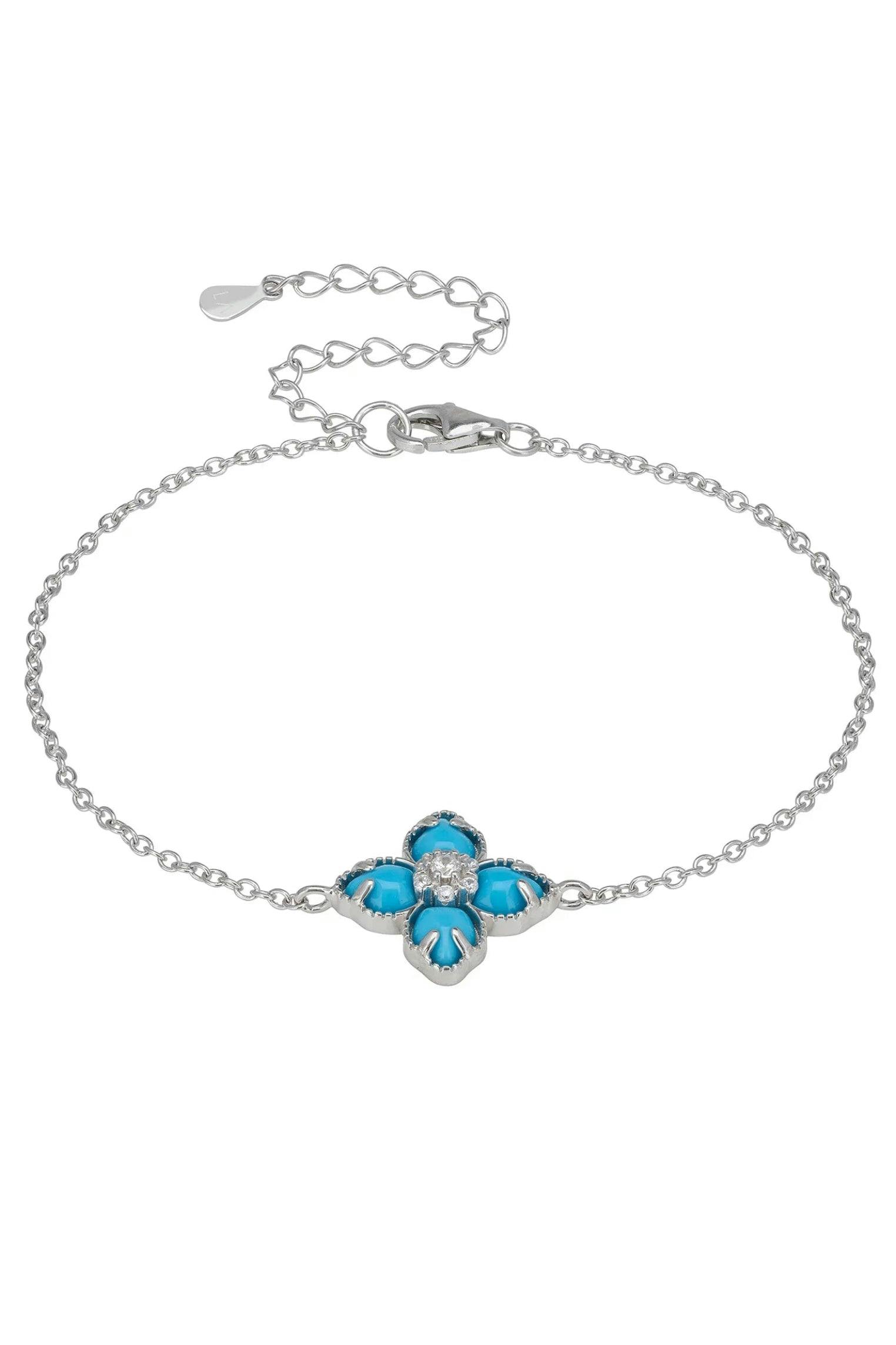 Latelita Turquoise/Silver Flower Clover Bracelet