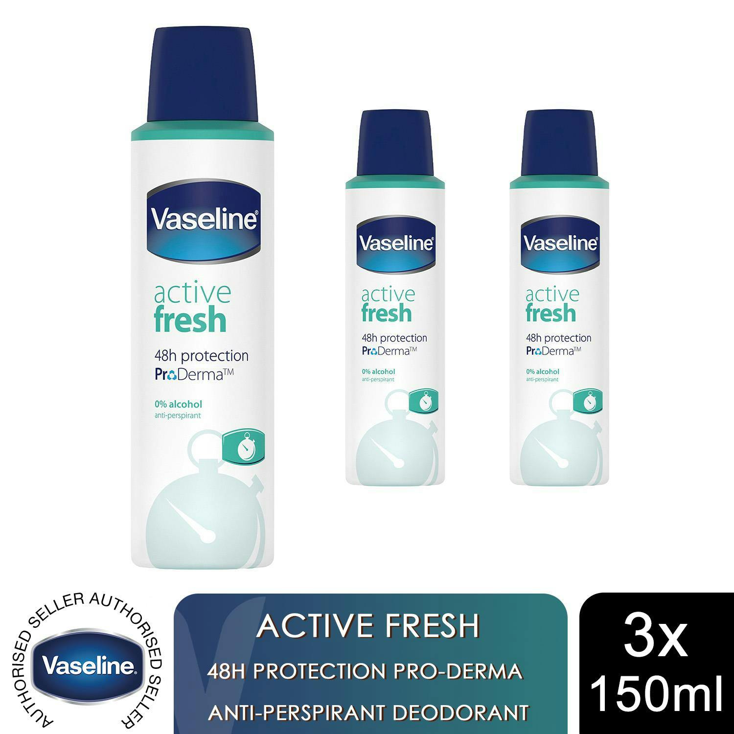 Vaseline Light Proderma Active Fresh Antiperspirant Deodorant Spray 150Ml, 3 Pack