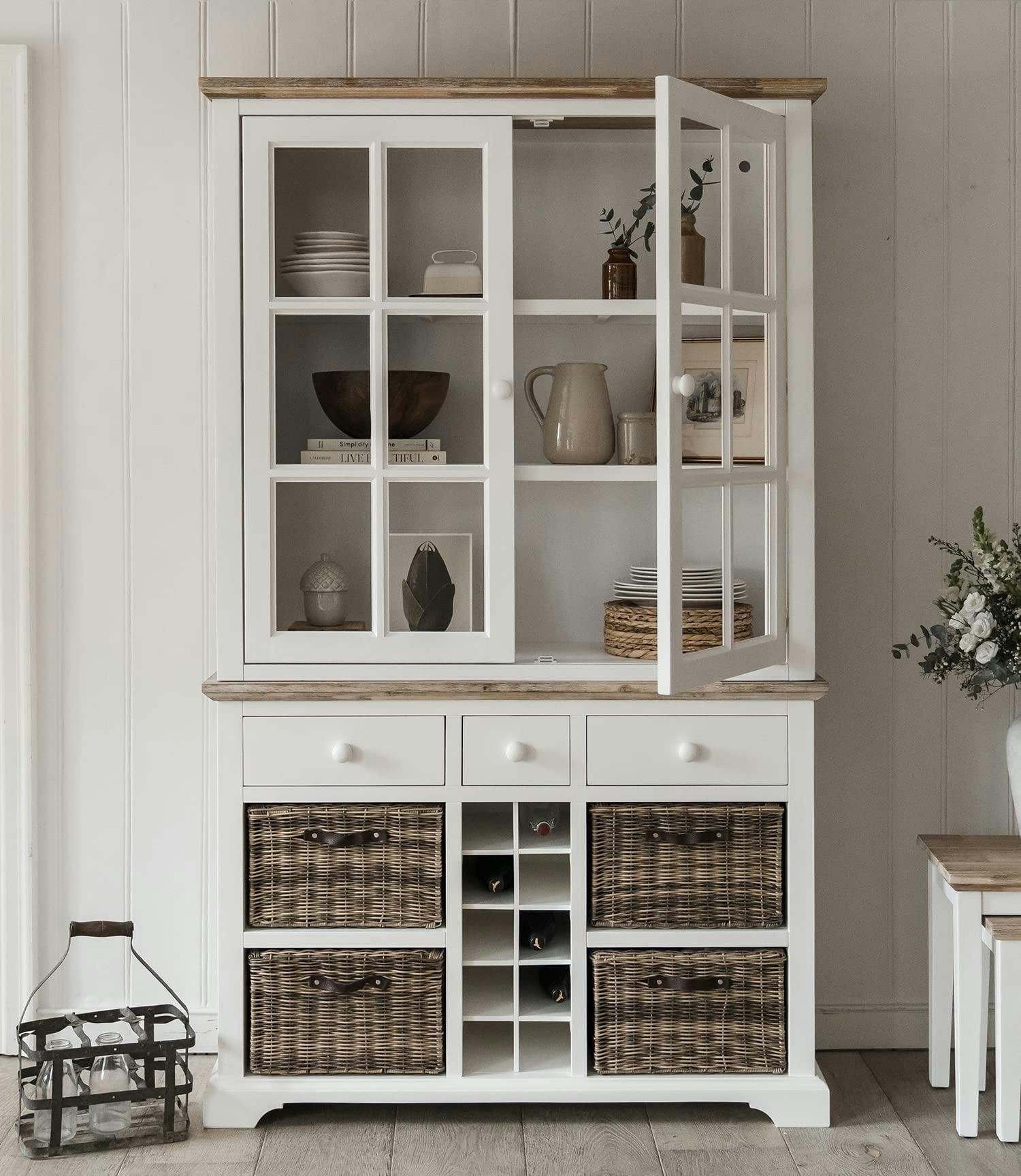 Statement Furniture Florence Glass Door Display Cabinet With Storage Baskets, Drawers And Wine Rack - White - White - Image 2