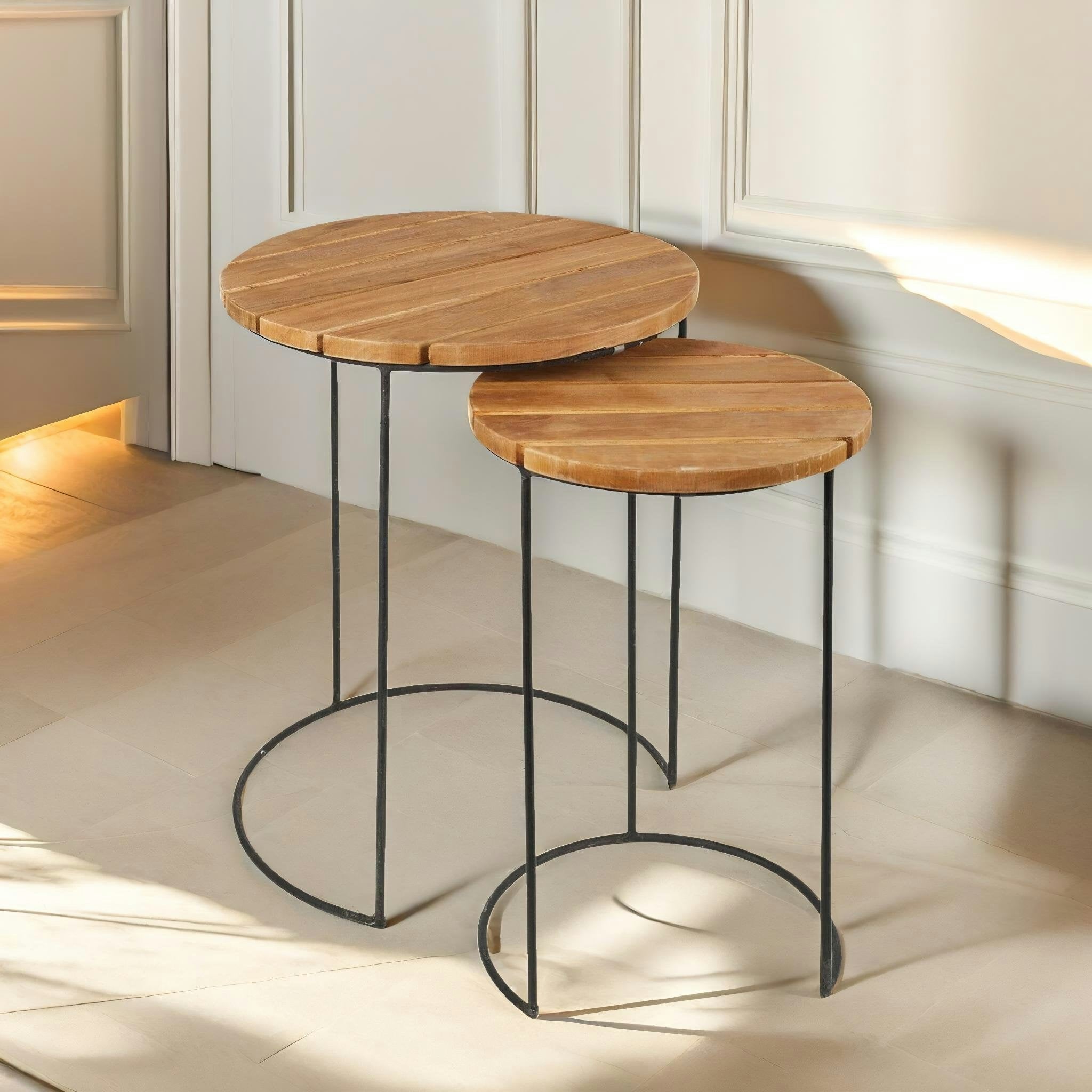 Pirlo Plush Unisex Brown Set Of Round Teak Nesting Tables Rustic Size 2 - Image 2