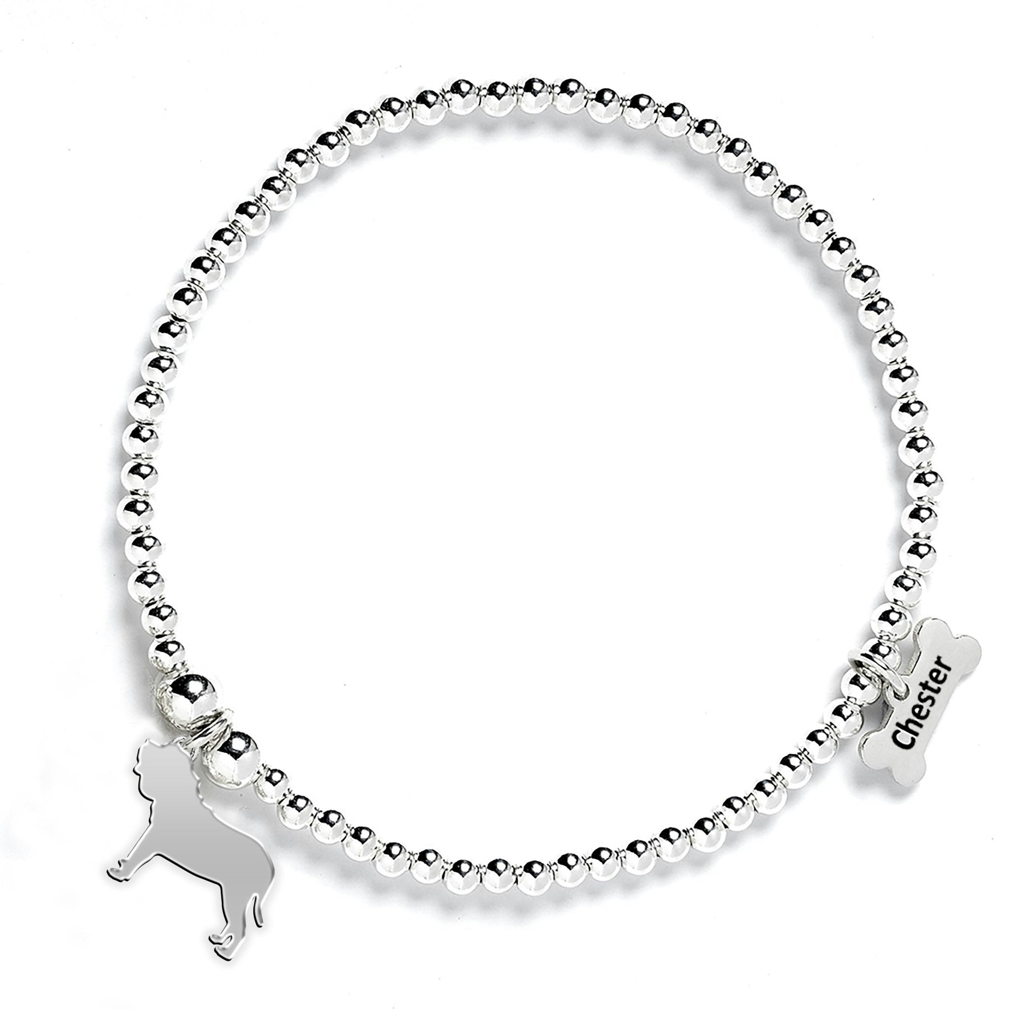 Mylee London Silver Neapolitan Mastiff Silhouette Ball Bead Bracelet - Personalised - Yes