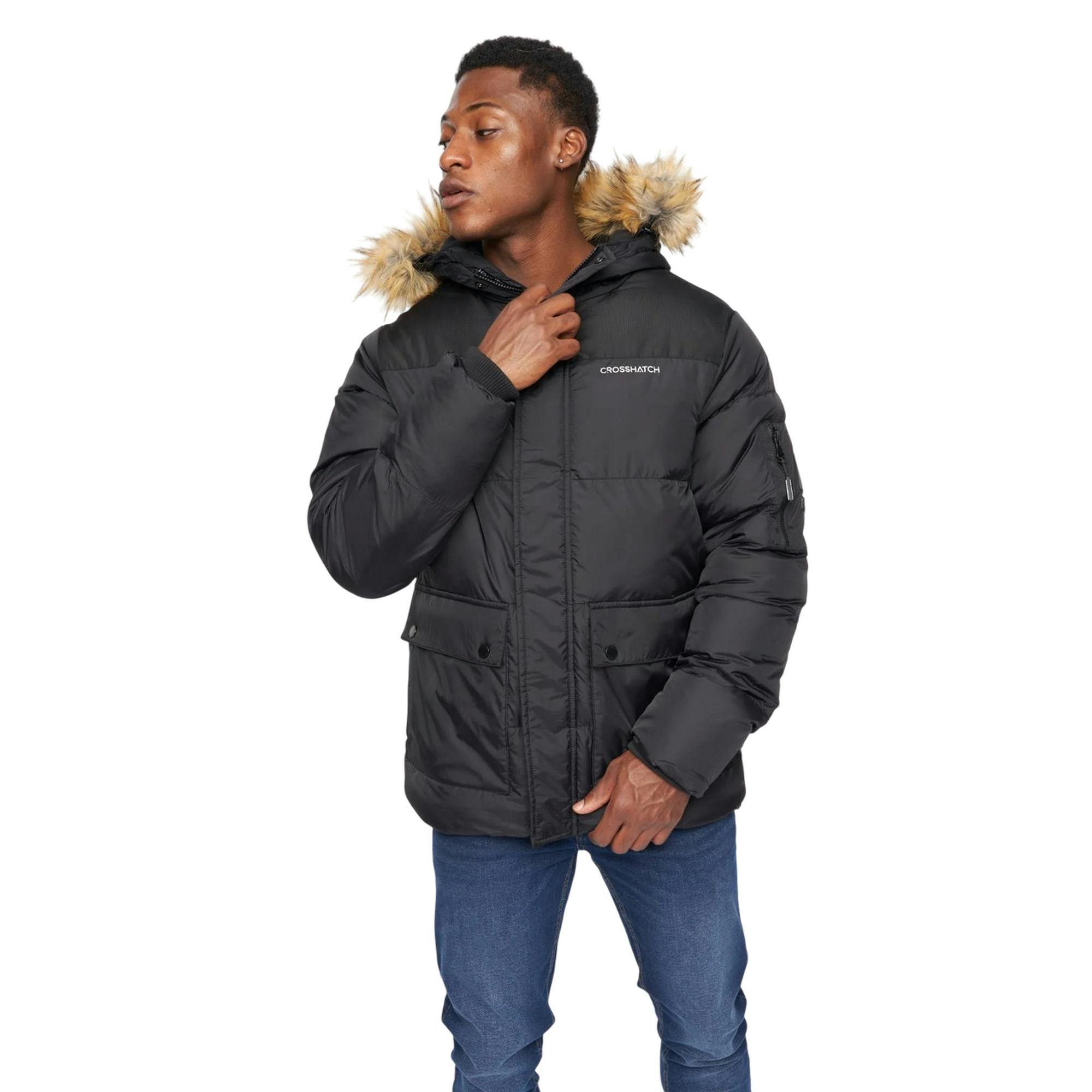Crosshatch Men's Black Bentlays Hooded Jacket - Xl - 100% Polyester