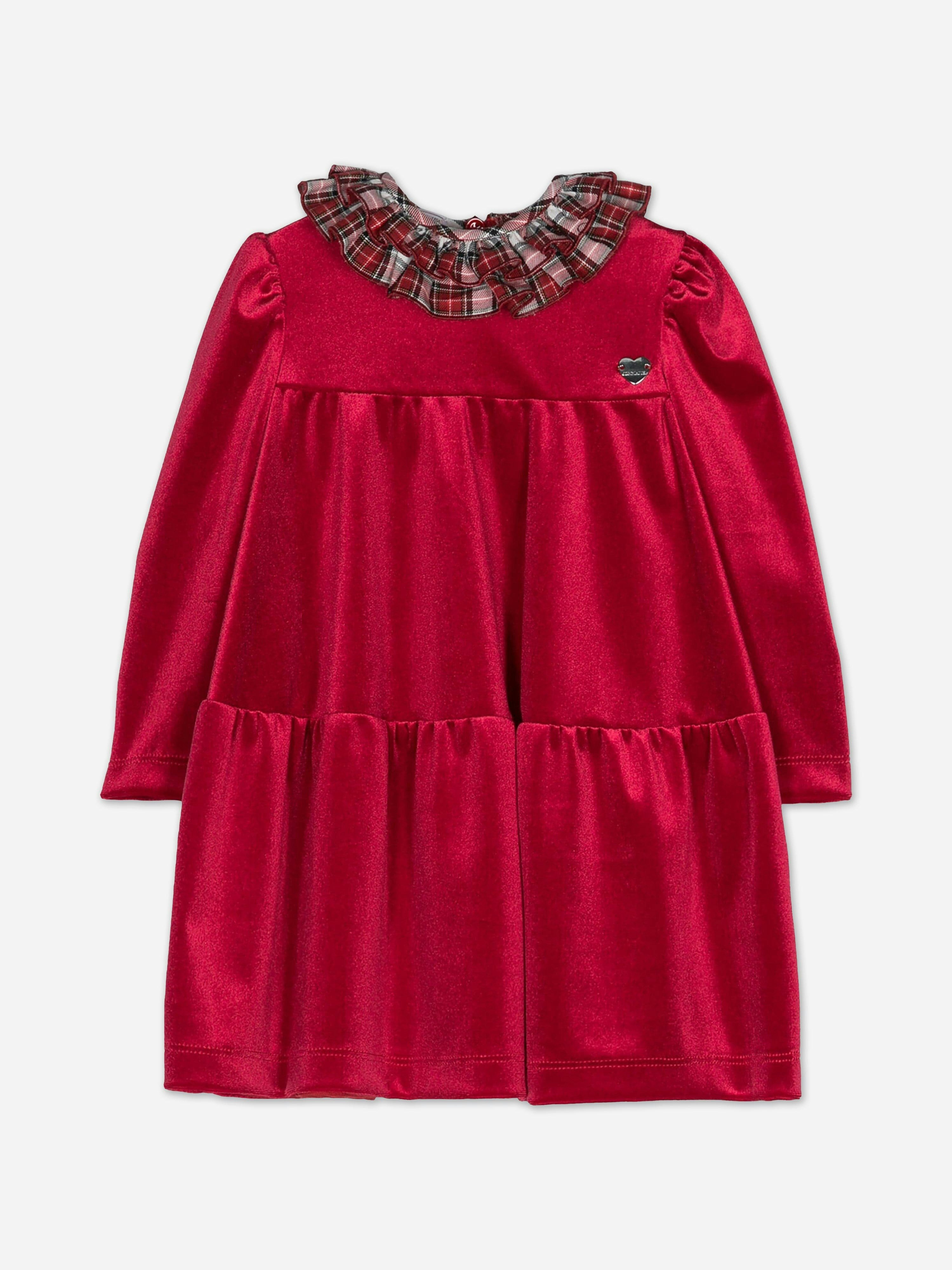 Monnalisa Women's Red Baby Girls Dress With Tartan Collar In - 18 Mths