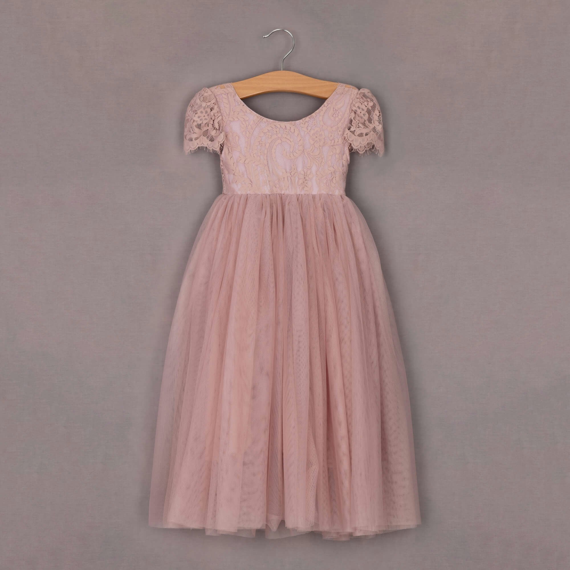 Uk Flower Girl Boutique Girls Pink Uk Flower Boutique Bohemian Camilla Dress - Dusty Rose Lace - 9/10 Years