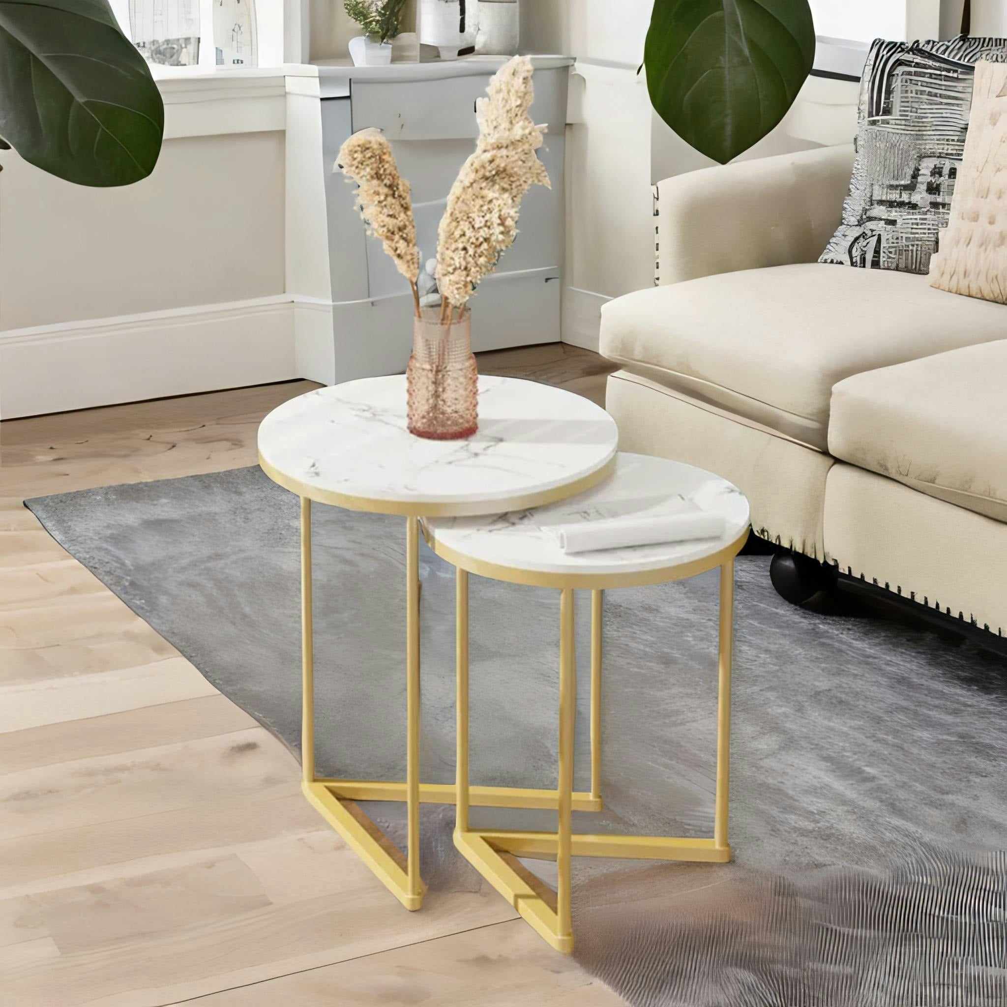Rafaelo Mobilia Gold Set Of 2 Round Nesting Tables With Triangular Base