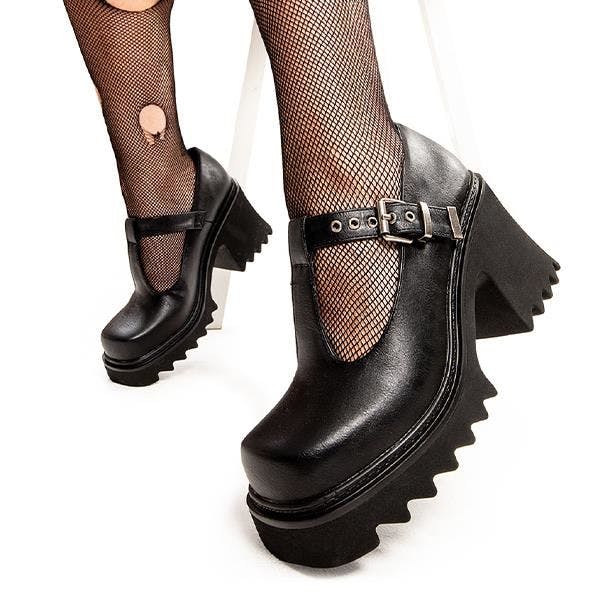 Lamoda Black Quiet Storm Pu Chunky Mary Jane Shoes Trendy Bold Streetwear - Uk3
