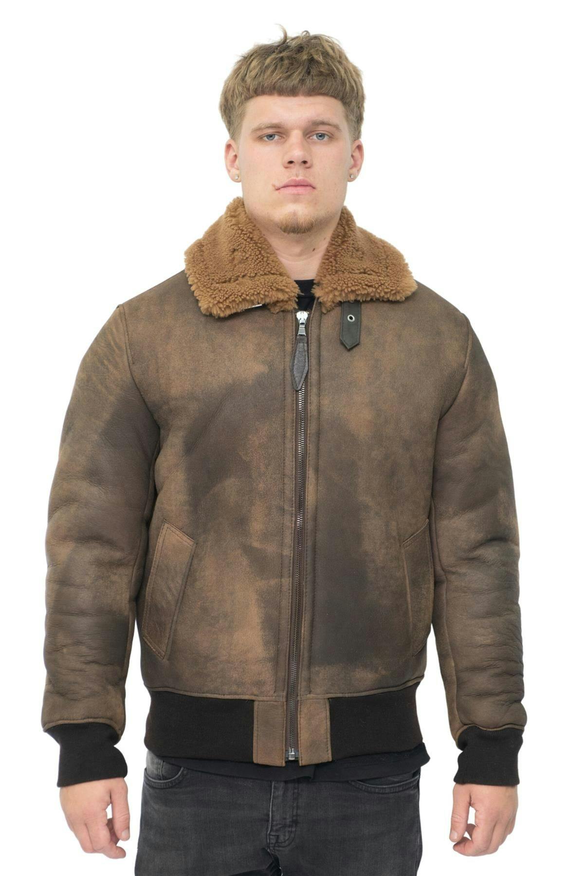 Infinity Leather Men's Brown Antique Sheepskin Bomber Jacket-Algorta - Uk 3XL | Eu 56 | Us 46