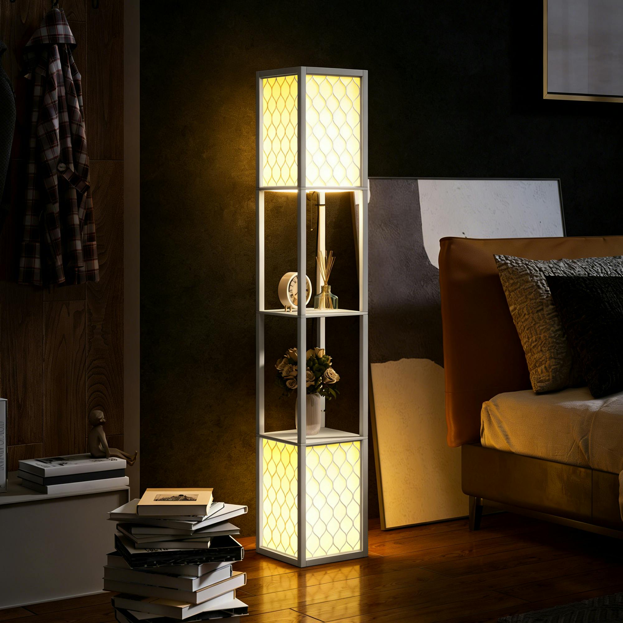 Rackhams Light/White 2- Modern Floor Lamp With Shelves For Living Room,