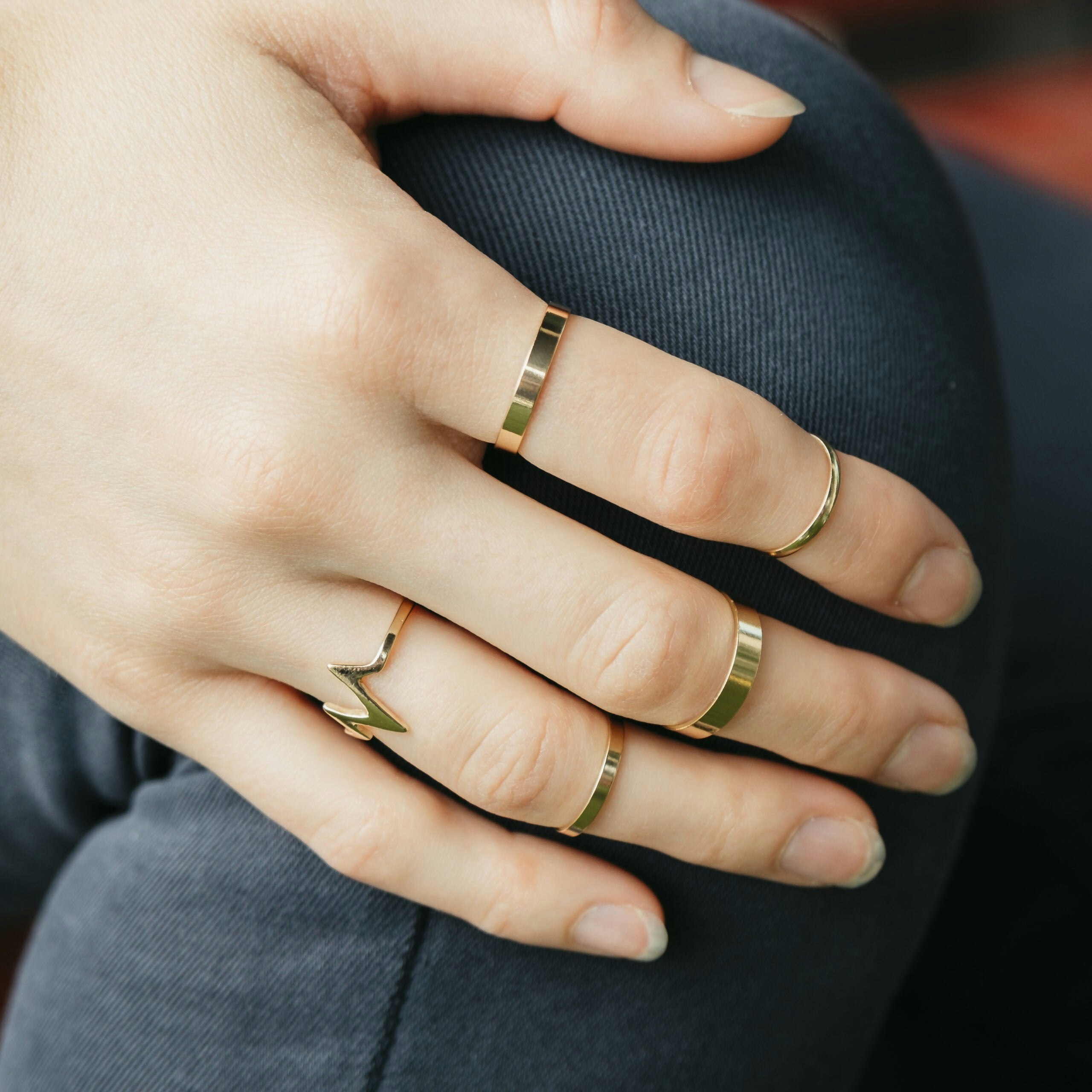 The Colourful Aura Women's Silver 5 Piece Stackable Midi Gold Knuckle Boho Ring Set - Image 5