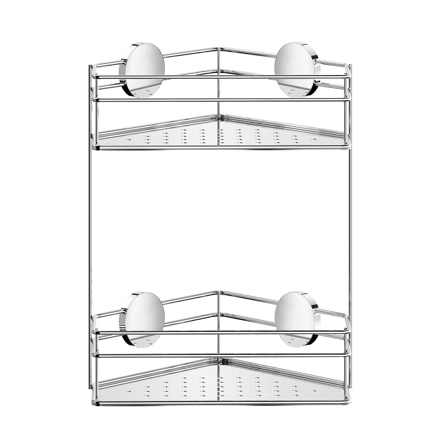 Beslagsboden Polished Chrome Stainless Steel Double Corner Shower Basket Self Adhesive Wall Mounted