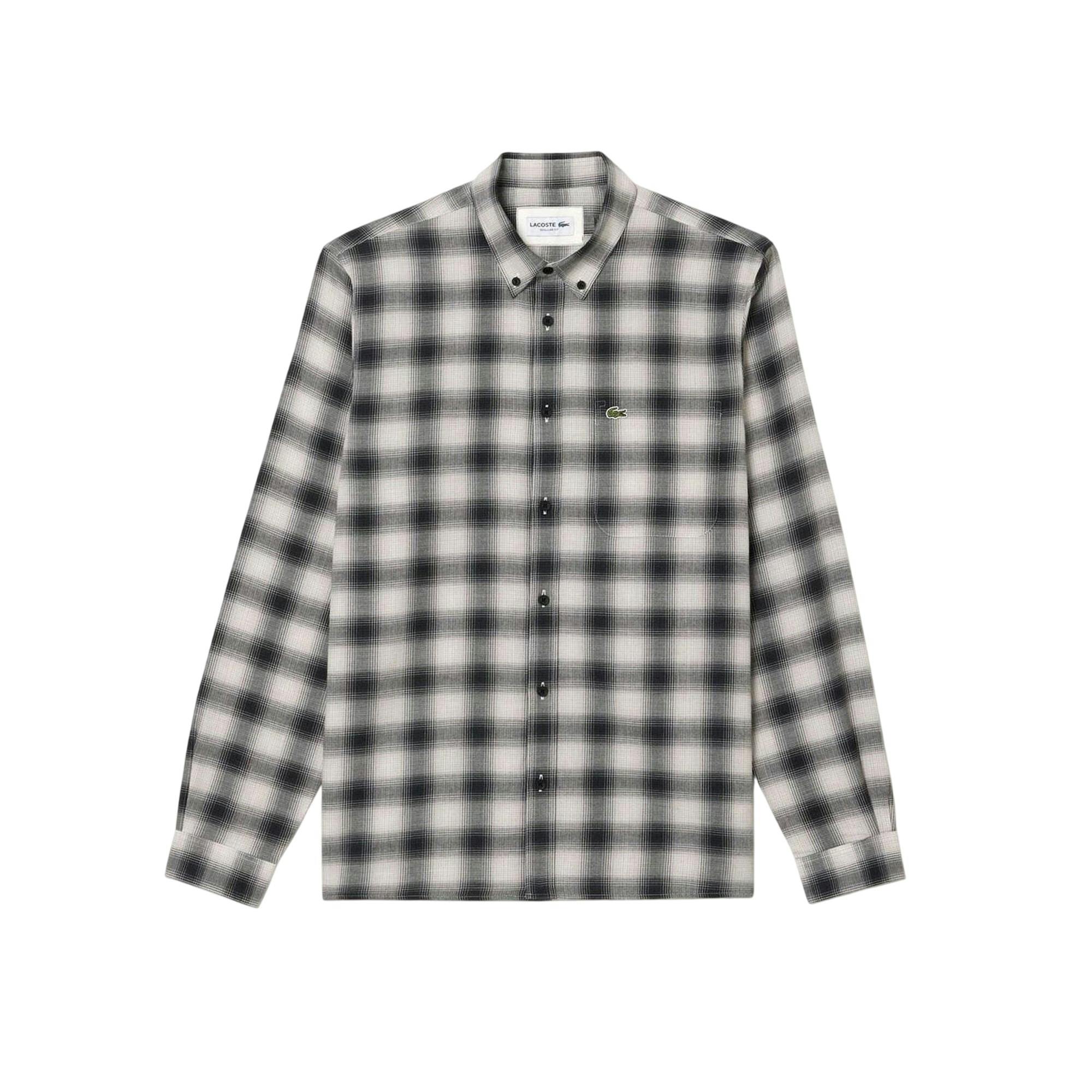 Lacoste Men's Black/White Flannel Regular Shirt - 16In - 100% Mixed