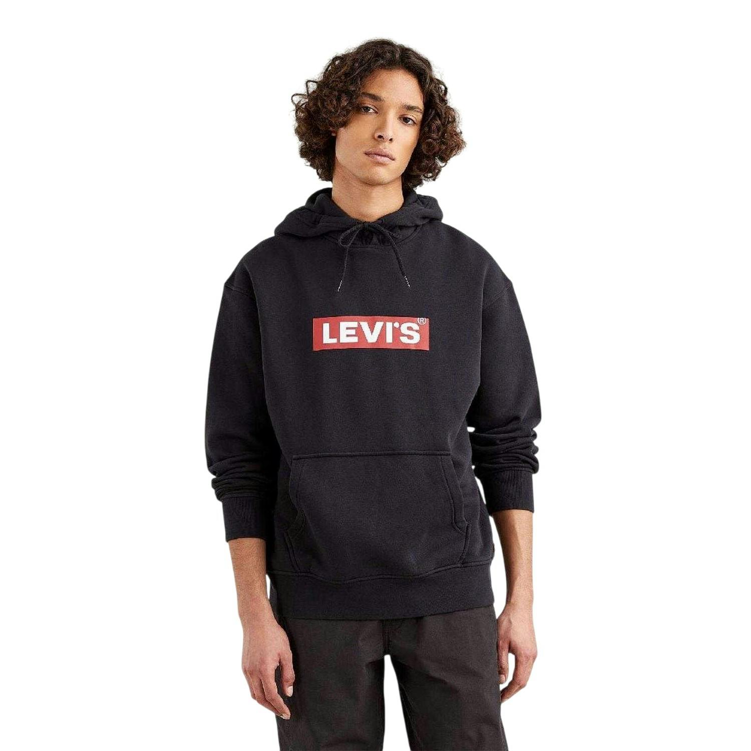 Levis Men's Black Graphic Relaxed Fit Hoodie - Xs - 80% Cotton/20% Polyester