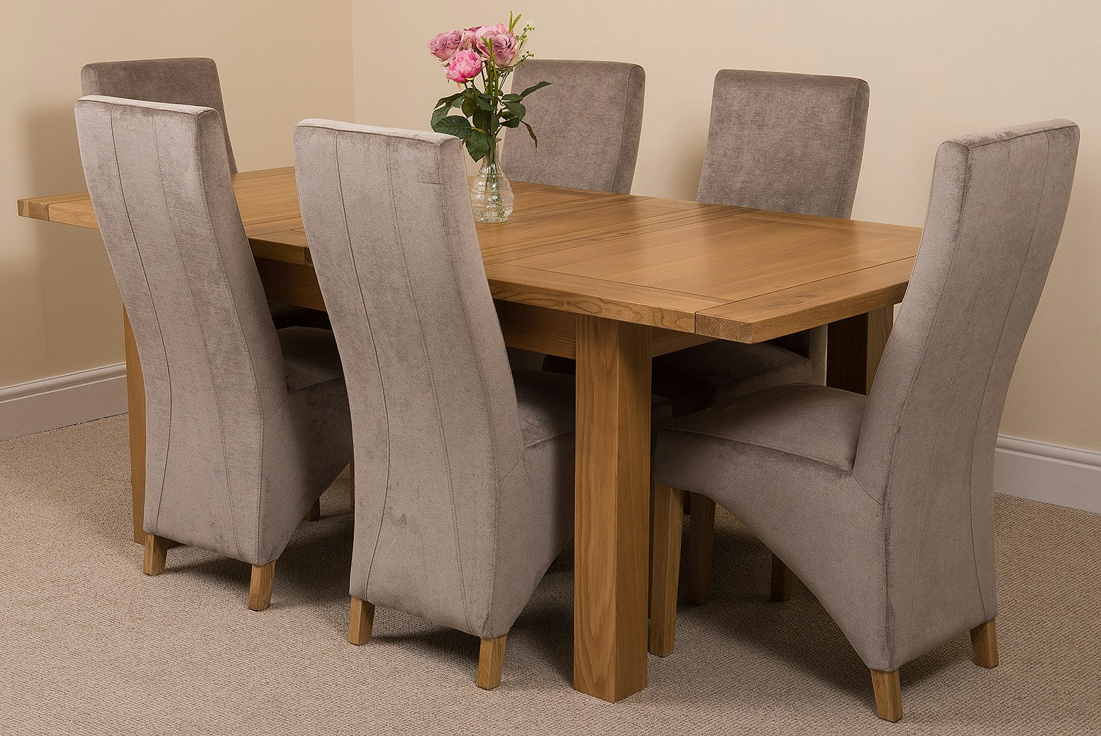 Rackhams Grey Seattle Oak Extending Dining Table With Lola Fabric Chairs - 6 Chairs