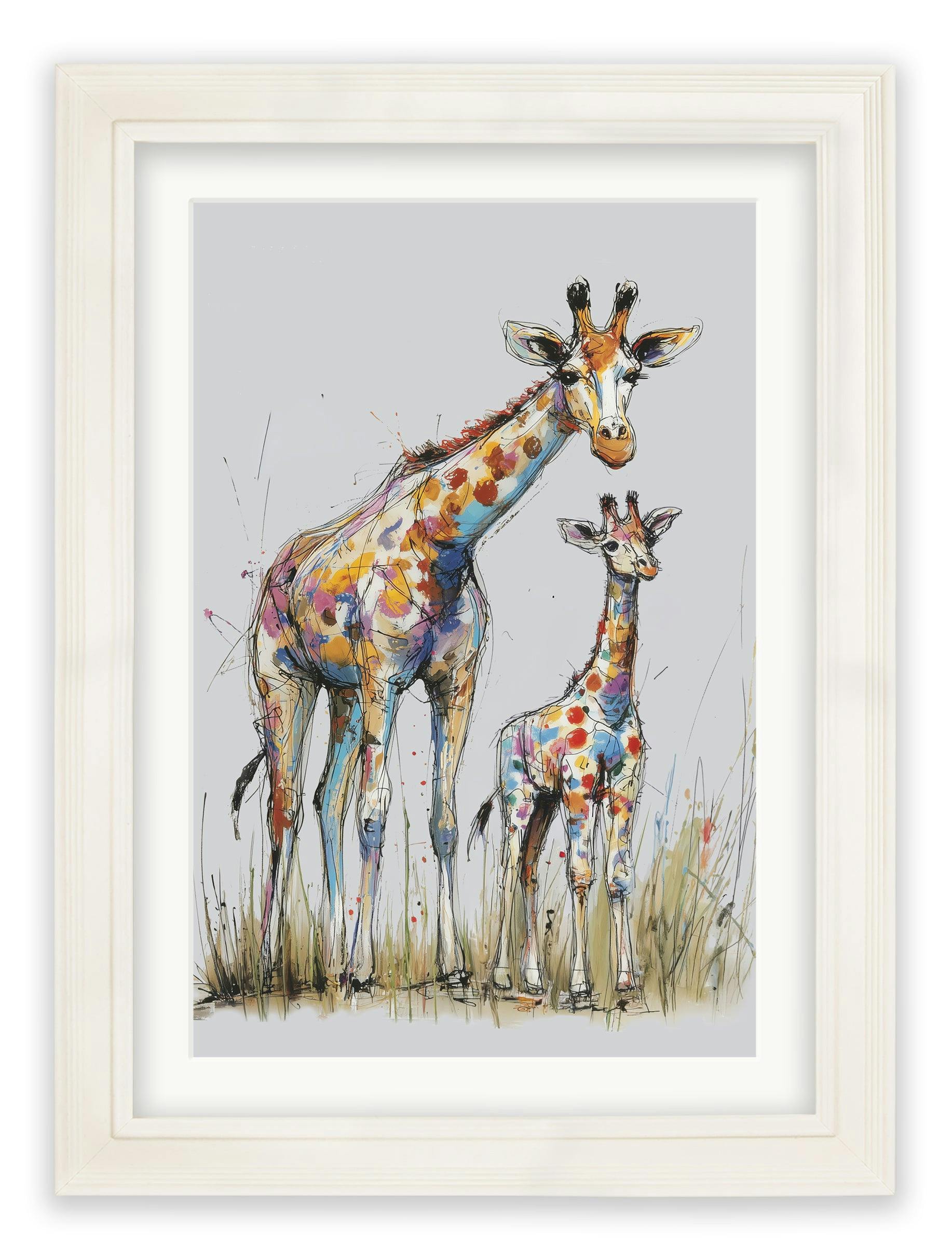 Rackhams Cream Family Of Giraffes Cosy Sketch - Hurstwood Frame - Family Of Giraffes Cosy Sketch - 50 X 70Cm (A2)