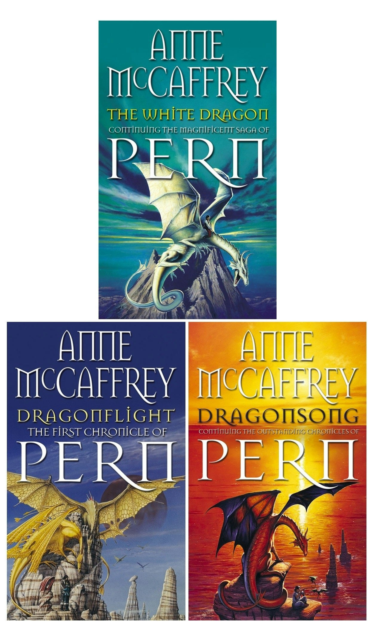 Various Publishers White Dragonriders Of Pern 3 Books Collection Set By Anne Mccaffrey (Dragonflight, The Dragon, Dragonsong)