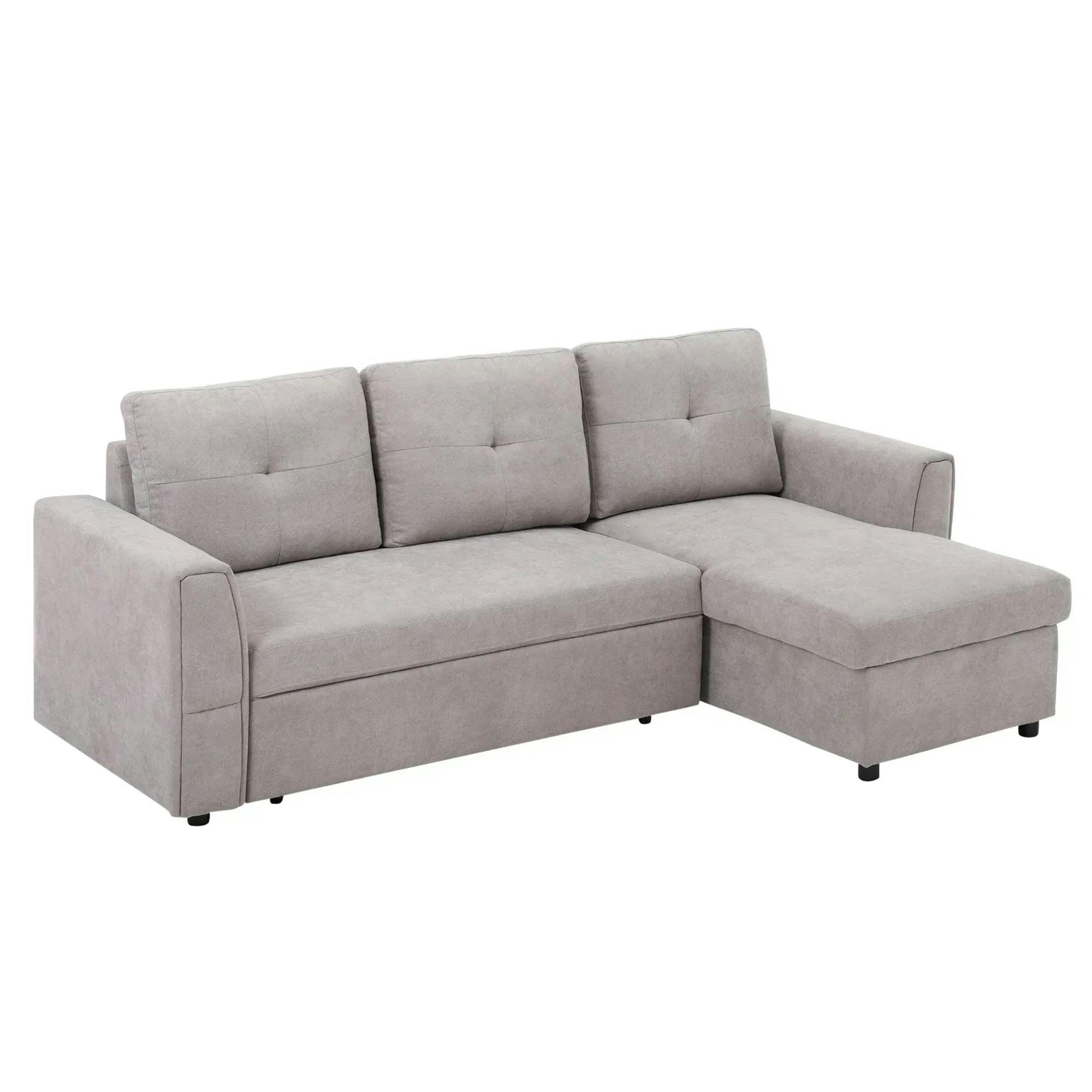 Photos - Sofa HOMCOM Rackhams 3 Seater  Bed, Pull Out  Bed with Storage for Living Room, Light Grey 