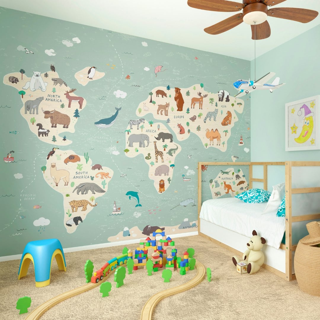 Origin Murals Children's World Map Wall Mural - Medium - W300cm X H240cm