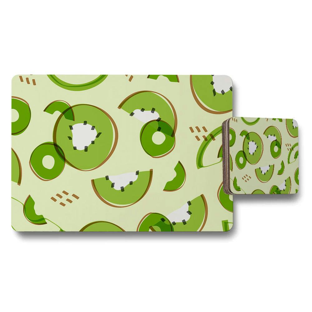 Rackhams Green Avocado Pattern Placemat And Coaster Set Fruit Design